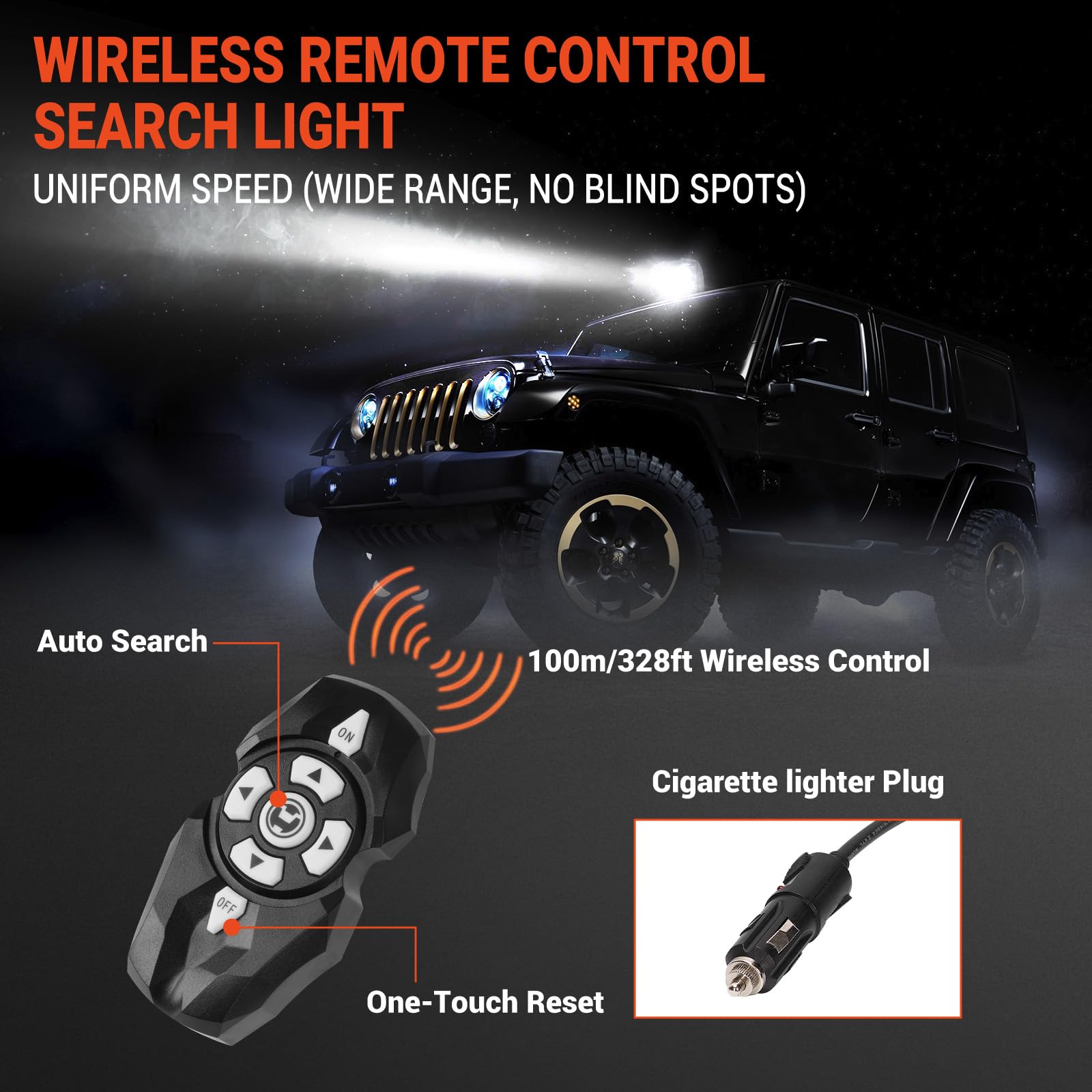 SUPAREE Remote Control LED Spotlight 60W 5000LM, Black, Aluminum, Model SP-CL919-R1, 360° Rotation, Wireless Magnetic Light for Boats and Trucks
