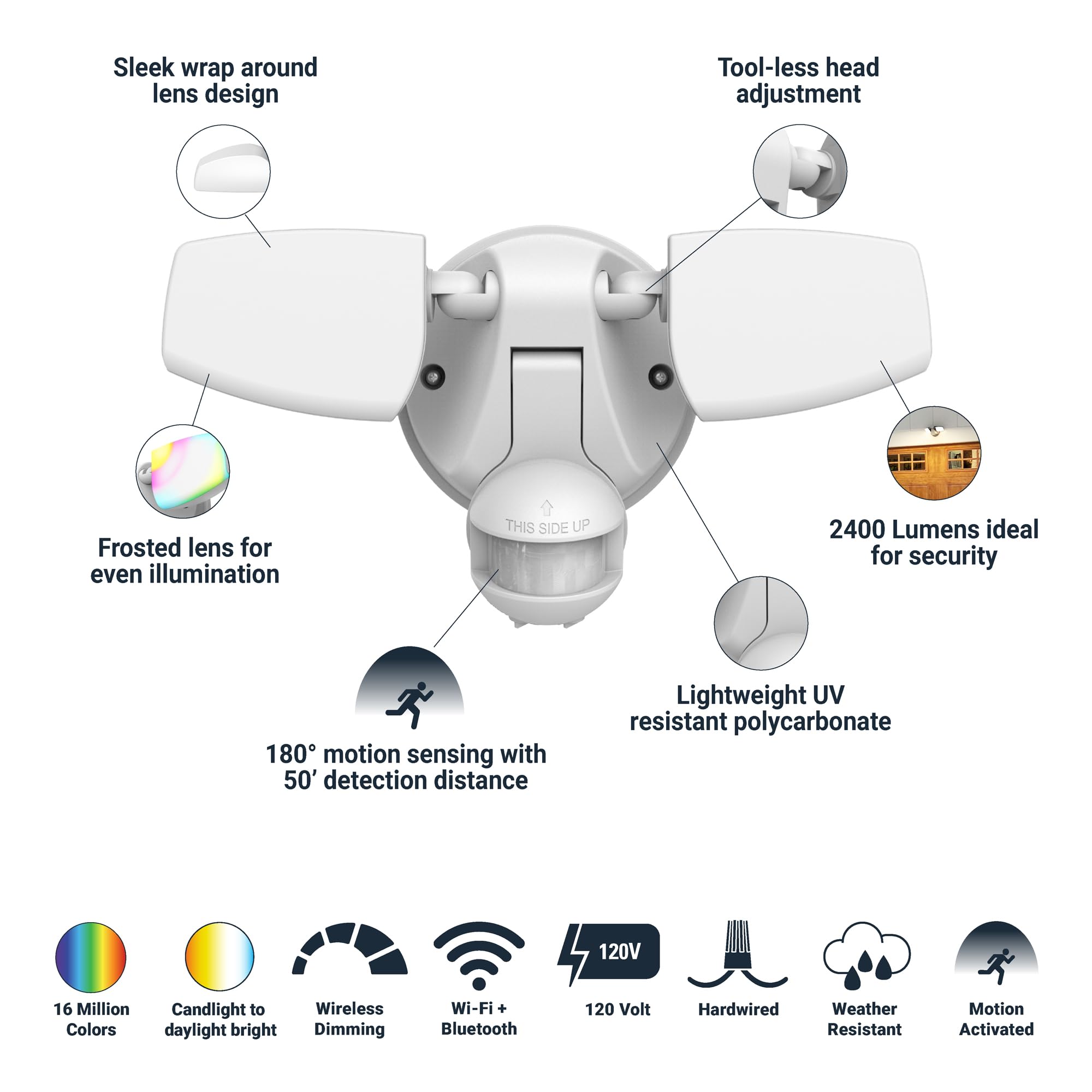 Halo Esf Wiz Motion Smart Wifi Color Changing Led Security Floodlight For Outdoors - White - Esf2Argbwmw-Wiz