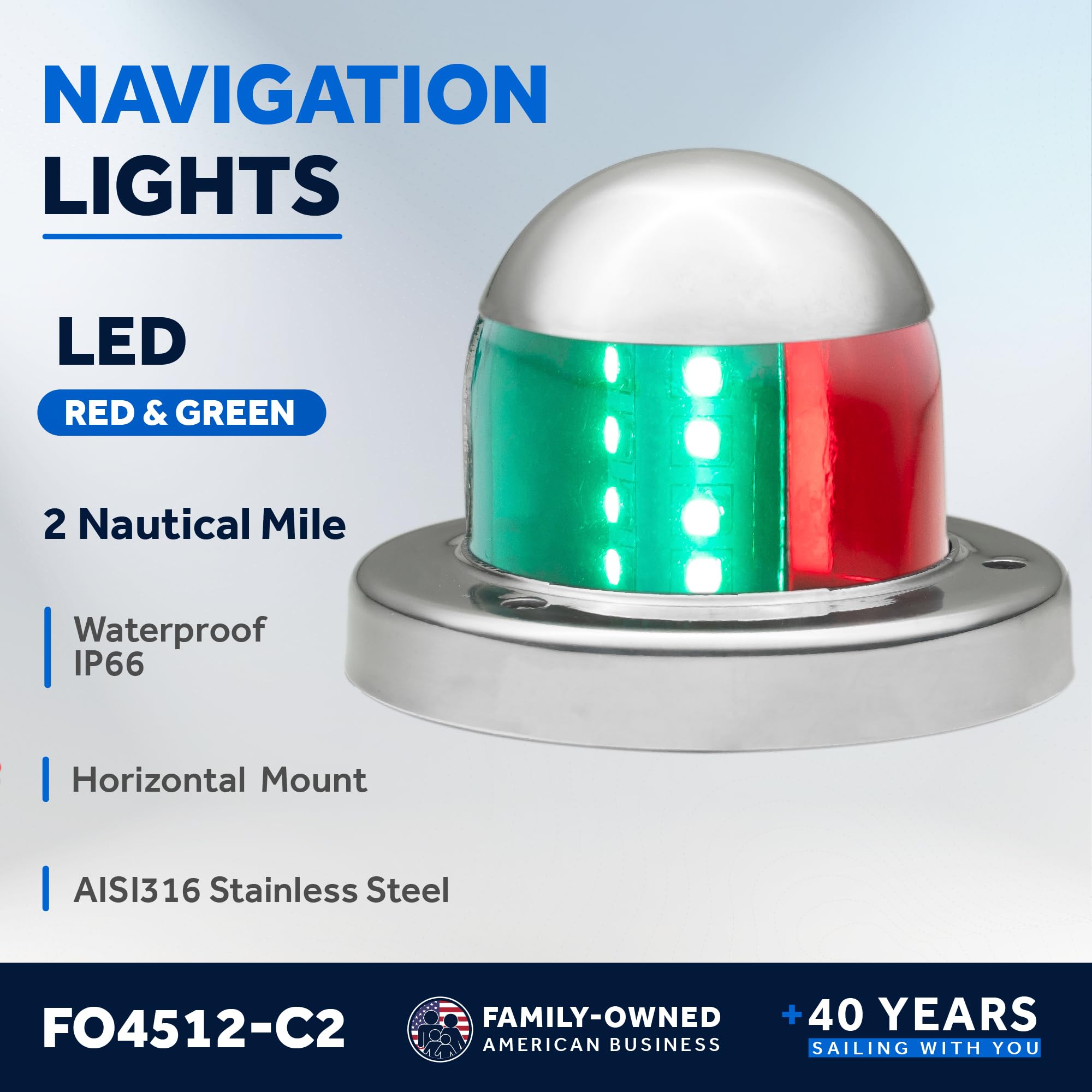 Five Oceans LED Anchor & Bi-Color Navigation Light Kit, 12V, USCG 2NM, Small, Silver, Model 4512-C2