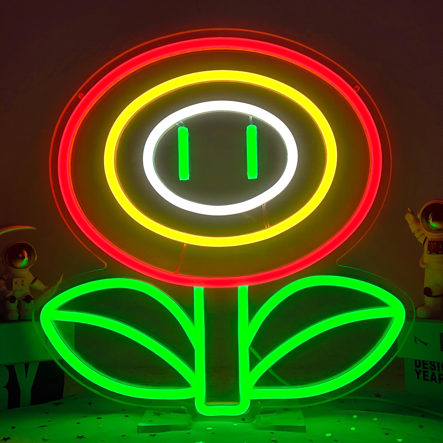 OvoNinn Fire Flower Neon Sign LED Light Multicolor 11.8inx12.4in Acrylic SuperFlower for Game Room, Boy’s Bedroom, Man Cave