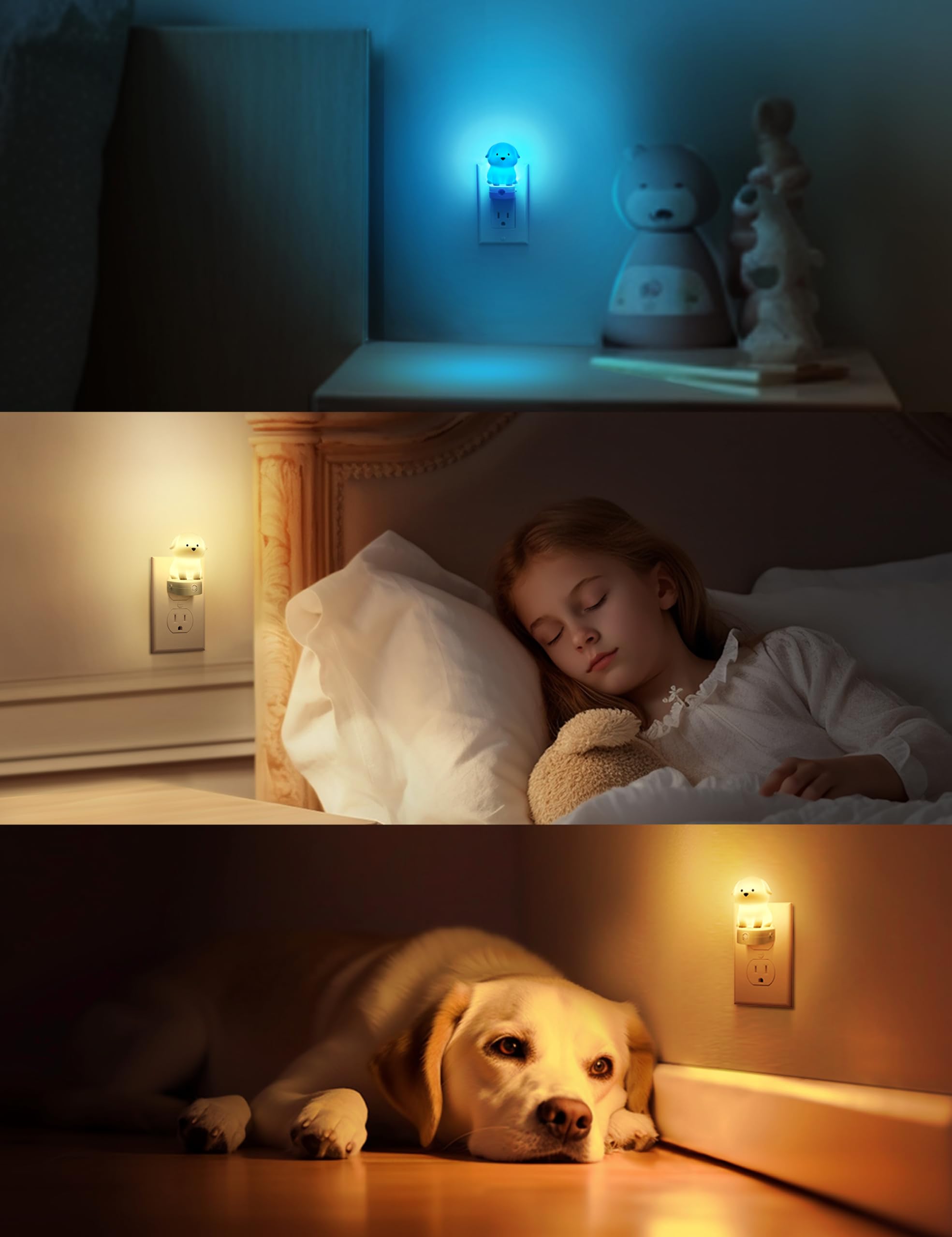 L Lohas Led Plug In Night Light For Kids  3D Cute Puppy Night Lights With Dusk To Dawn Sensor  Rgb+Soft White 3000K Dog Night Light  Christmas Birthday Gift Nightlight For Kids  Room Decor