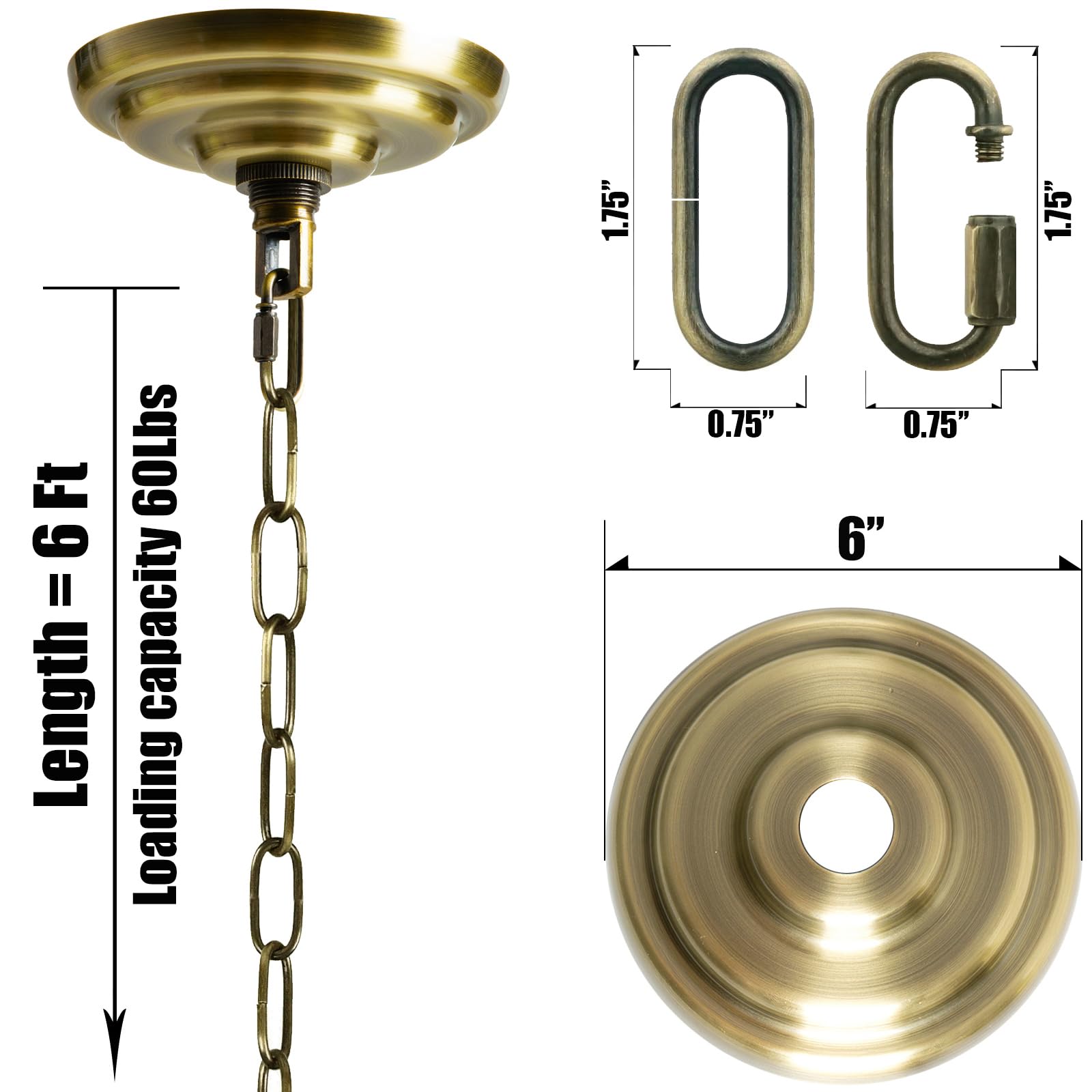 Mayomajo 6 Inch Light Canopy Kit With 6 Feet Hanging Chain, Heavy Duty, Replacement Cover Plate For Chandelier, Pendant Light, S