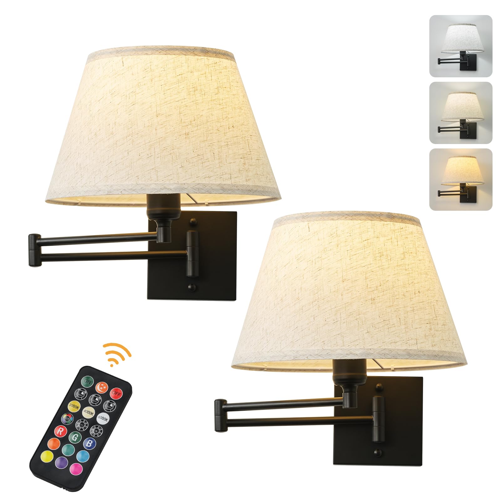 KARTOOSH Battery Operated Wall Sconces Set of Two, Remote Control, Dimmable, Rechargeable, Black, Big, Model ZM212B