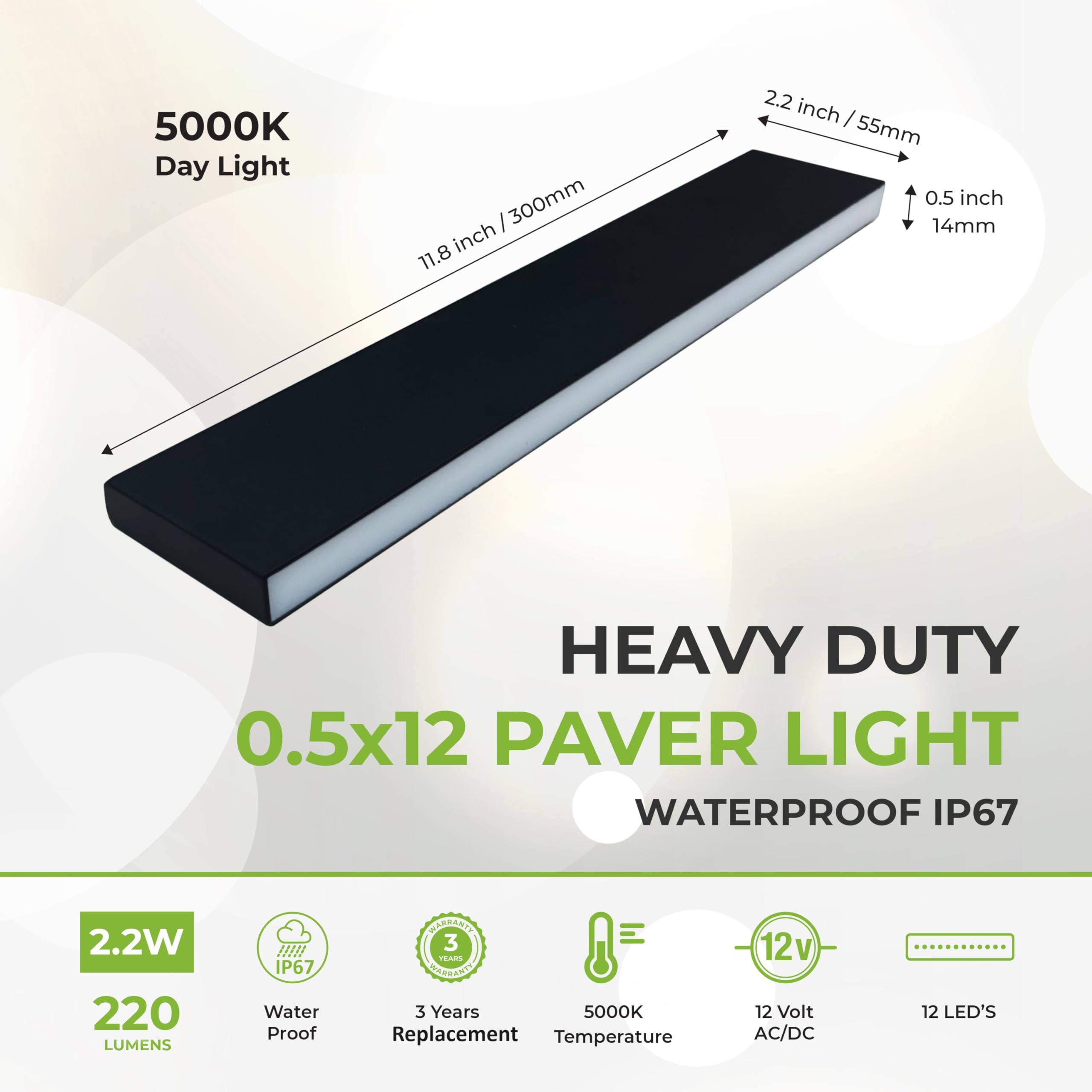 Lumengy Paver Light Slim 0.5X12 Inch Glare-Free Brick Lighting For Pavers, Walls, Driveway, Pathway & Garden, 5000K 12V Waterpro