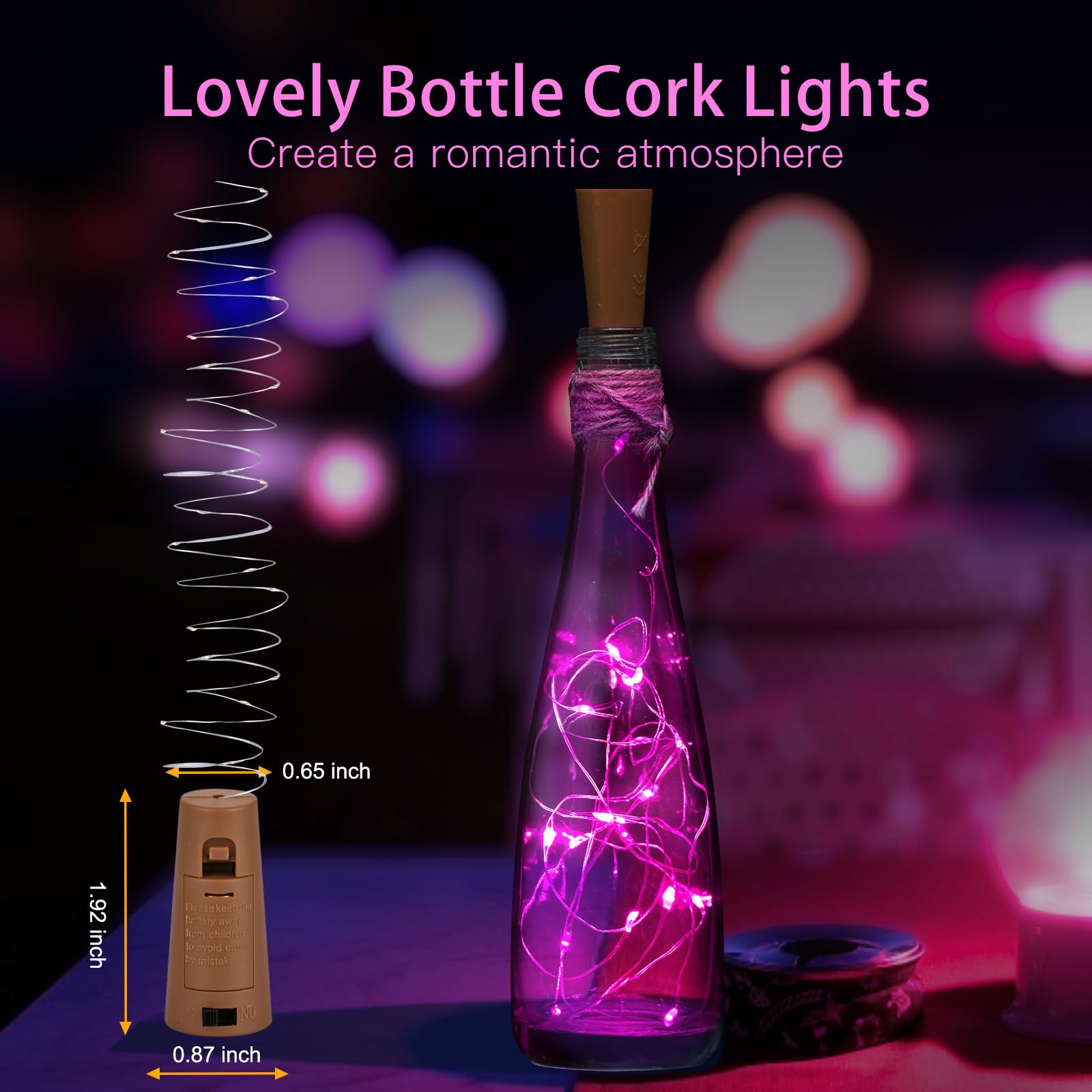 Brightown Wine Bottle Lights - 10 Pack 7ft 20 LED Waterproof Fairy Lights - Pink