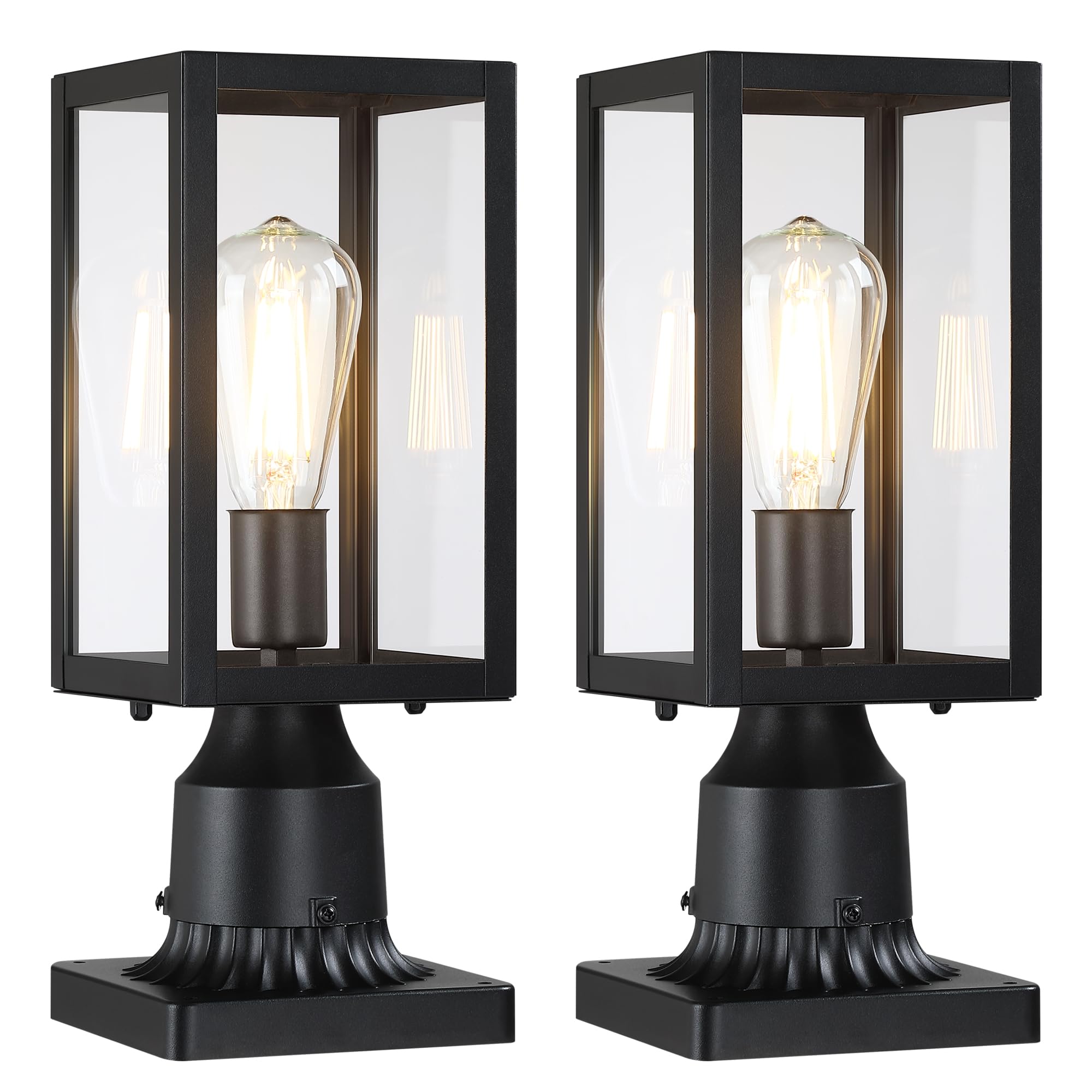 MYHXQ Outdoor Post Lights with Pier Mount Base, 2-Pack Modern Lamp Post Light Fixture Waterproof Pole Lights Outdoor Column Ligh