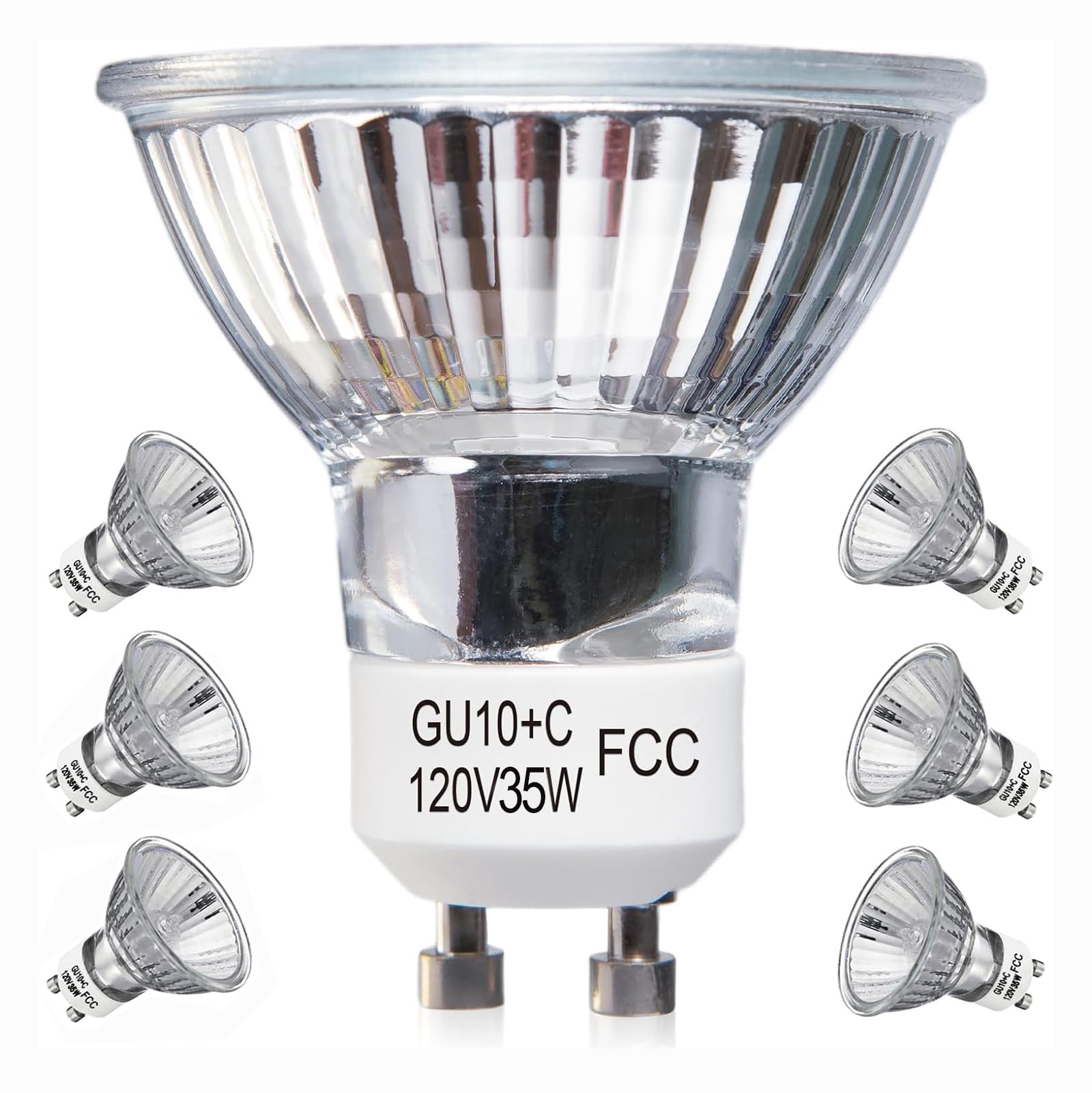 Elenhome Gu10+C 120V 35W Halogen Light Bulbs, 6 Pack Dimmable Mr16 Gu10 Halogen Bulb With Glass Cover, 2700K Warm White For Cand