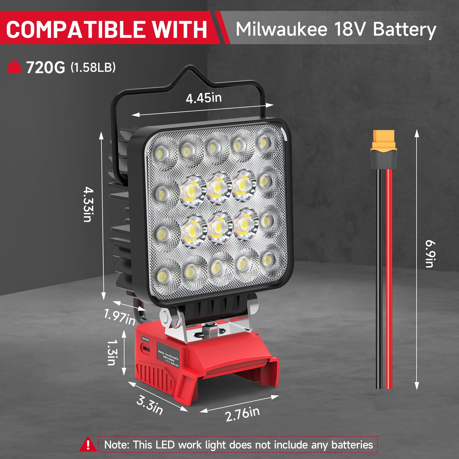 New Upgrade Azocek Led Work Light Compatible With Mil-Wau-Kee 18V Battery  60W 6000Lm Flashlight  18V Battery Cordless Work Light With Low Voltage Protection & Dual Usb & Type-C Charging Port (60W)