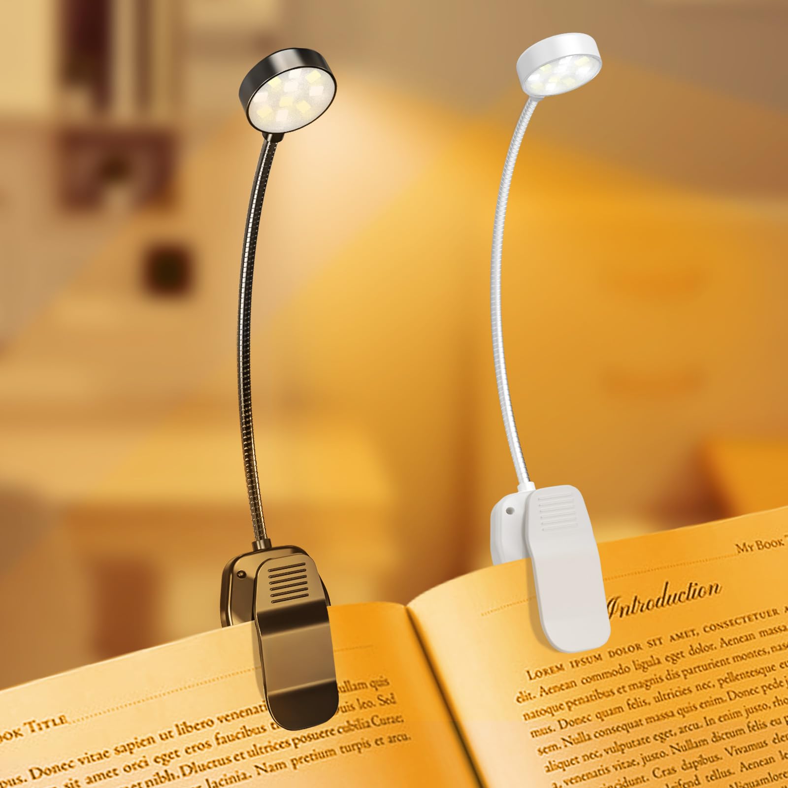 Ktebo 2 Packs Rechargeable Book Reading Light - Adjustable Brightness, 3 Color Temperatures, 30+ Hours Runtime - Eye Care 10 Led