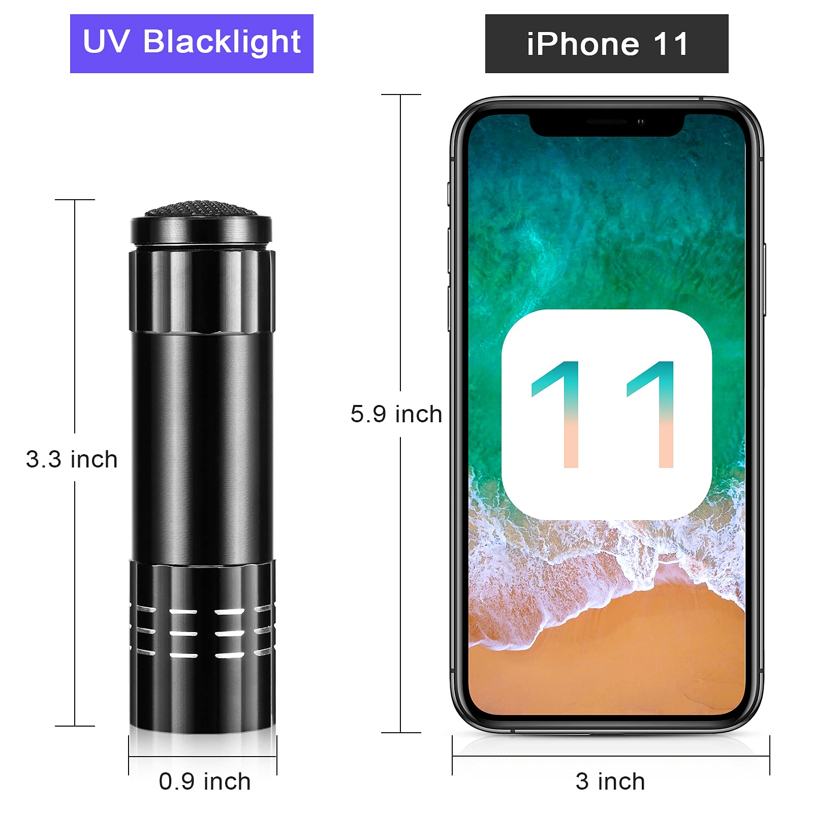 Riakrum 12-Piece Mini Blacklight Flashlight Set, 395nm UV LED, Portable Black Aluminum, Model Riakrum-Light-91