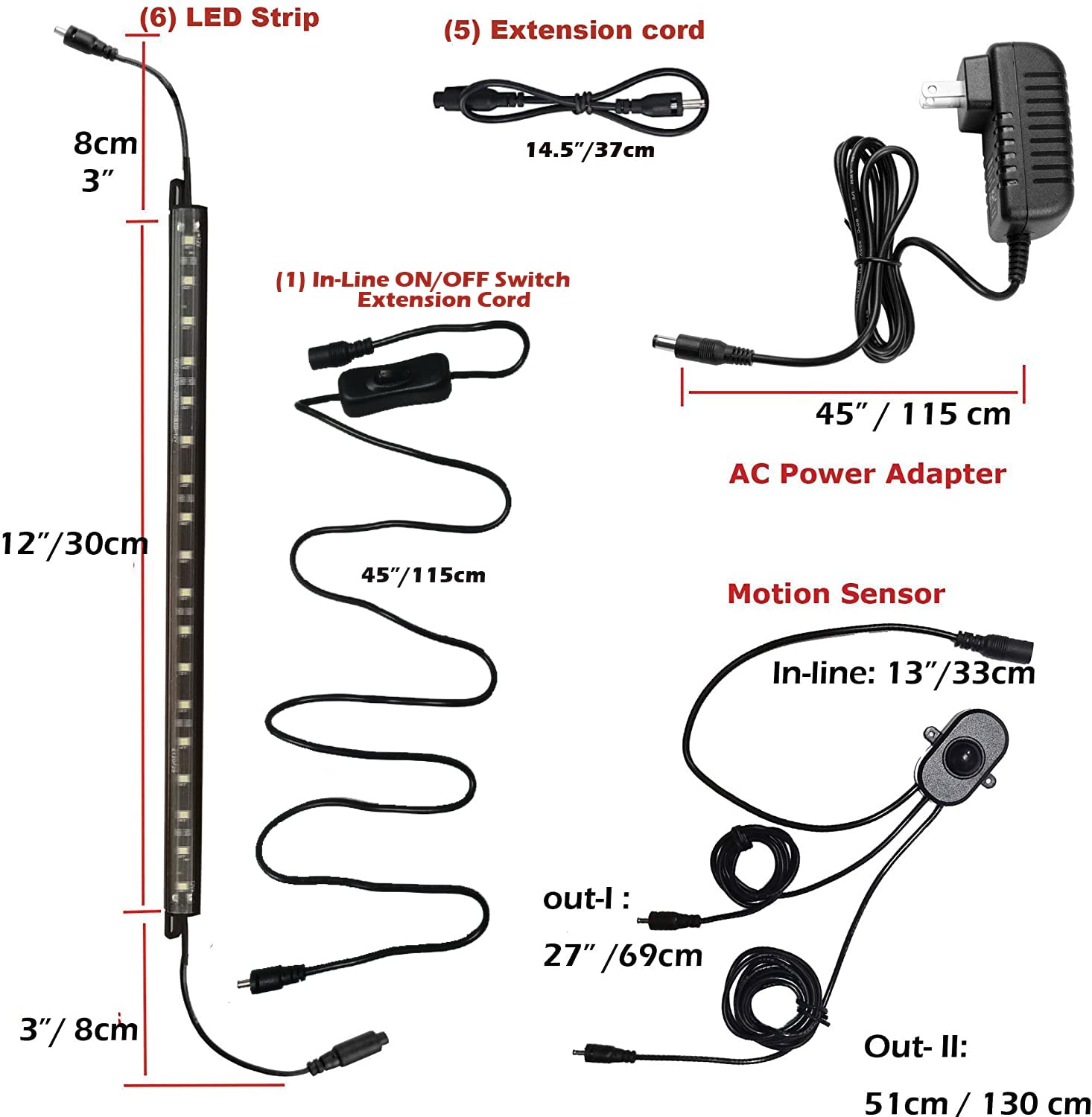 Cefrank Led Safe Lights Motion Activated, (6) 12&quot; Linkable Light Bars + Motion Sensor + Rocker Switch + Ul Power Adapter Cabinet Lighting For Gun Safe, Locker, Closet, 6000K White