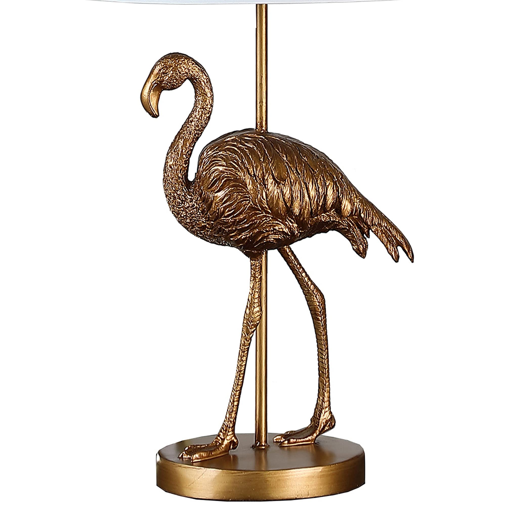 Benjara Polyresin Standing Flamingo Design Table Lamp With Round Base, Gold