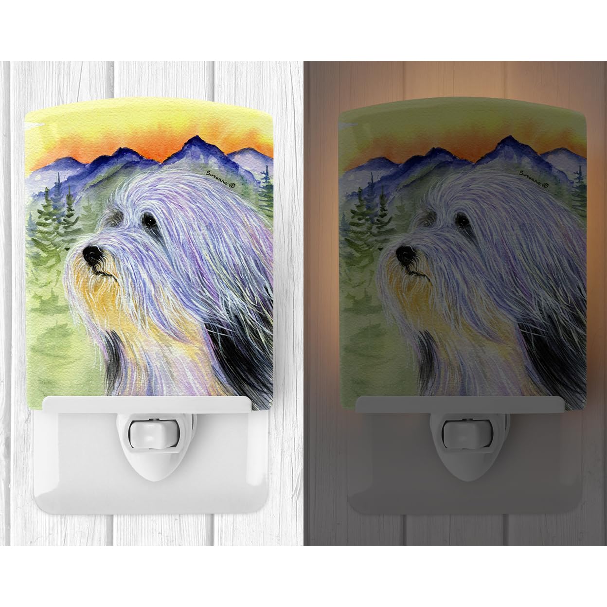 Caroline'S Treasures Ss8244Cnl Bearded Collie Ceramic Night Light Compact, Ul-Certified, Ideal For Bedroom, Bathroom, Nursery, Hallway, Kitchen, 6X4X3, Multicolor