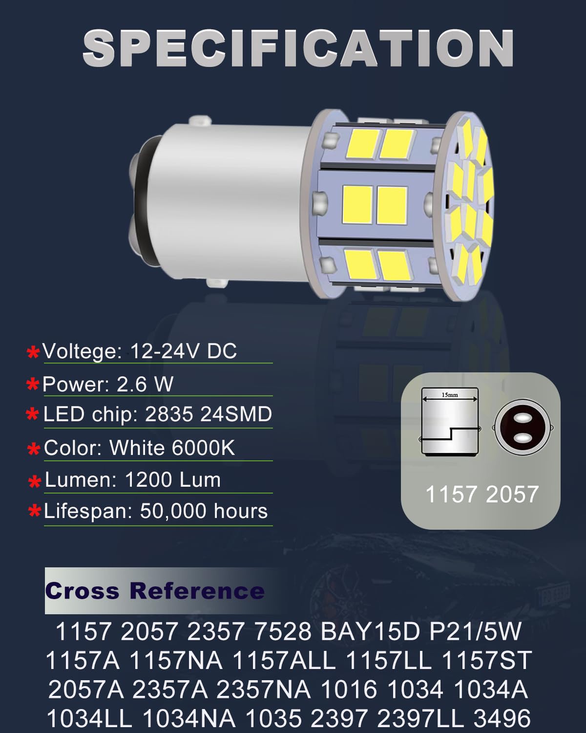 LEDYOTRY 1157 LED Bulb, Super Bright White, Backup Reverse Lights, Brake Tail Lights, Pack of 4