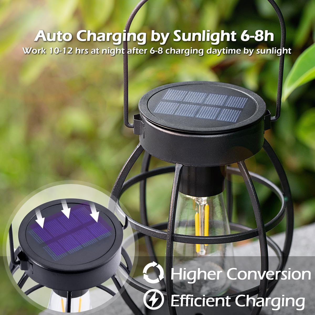 LeiDrail Solar Lantern Outdoor Lights, Metal LED, Waterproof, Black, Model LD0054B, 2 Pack for Garden, Yard, Patio, Porch