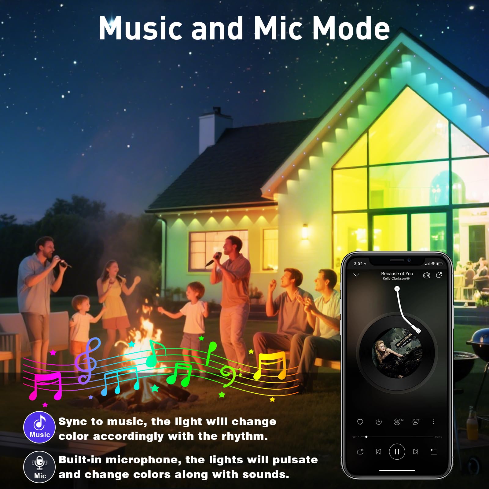 INZIDOL 100FT RGB Outdoor Lights, IP67 Waterproof, Smart Control, Holiday & Daily Use, Model OT-RGB-WY