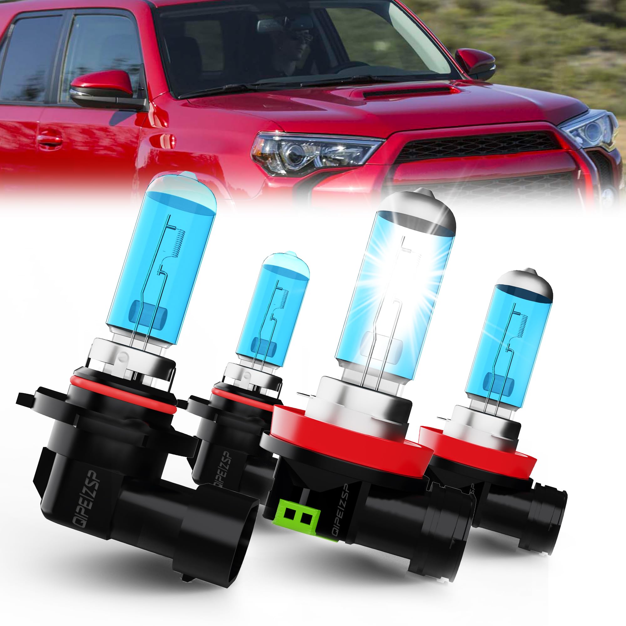 QIPEIZSP Headlight Bulbs Compatible With Toyota 4RUNNER 2006-2021,9005/H10/HB3 High Low Beam + H11/H8/H9 Low Beam Halogen Light
