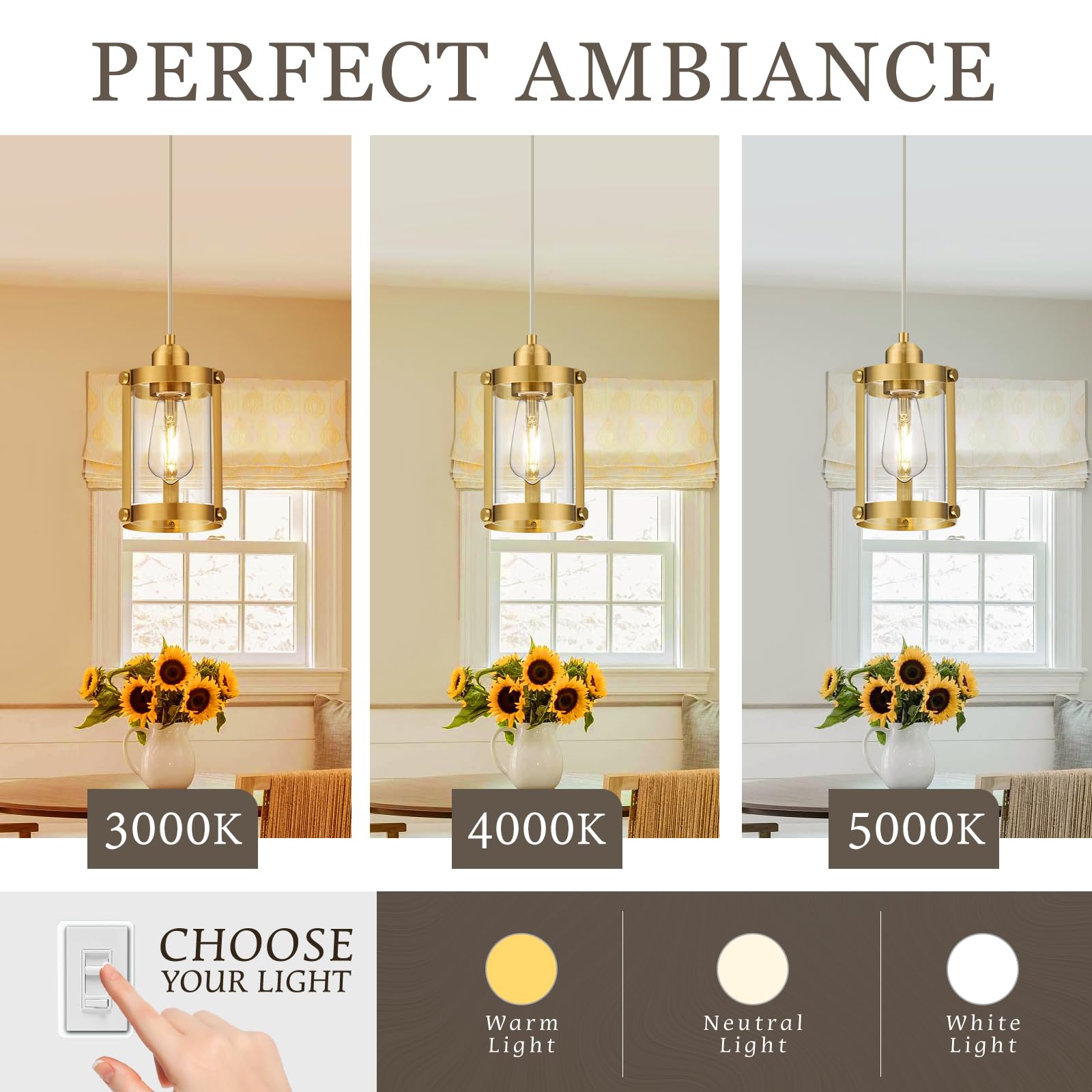 Osimir Brushed Gold Pendant Lights Kitchen Island, 1-Light Modern Brass Mini Hanging Light Fixtures With Clear Glass, Farmhouse