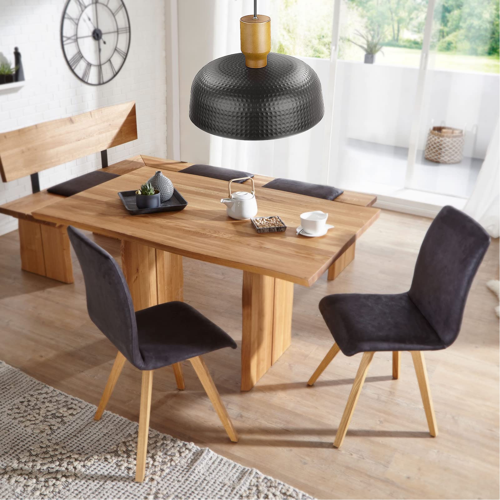 Darkaway Industrial Pendant Light - Hammered Metal Shade, Medium 2 Pack, Black, Adjustable Height, Model 6G10H-2PK BK
