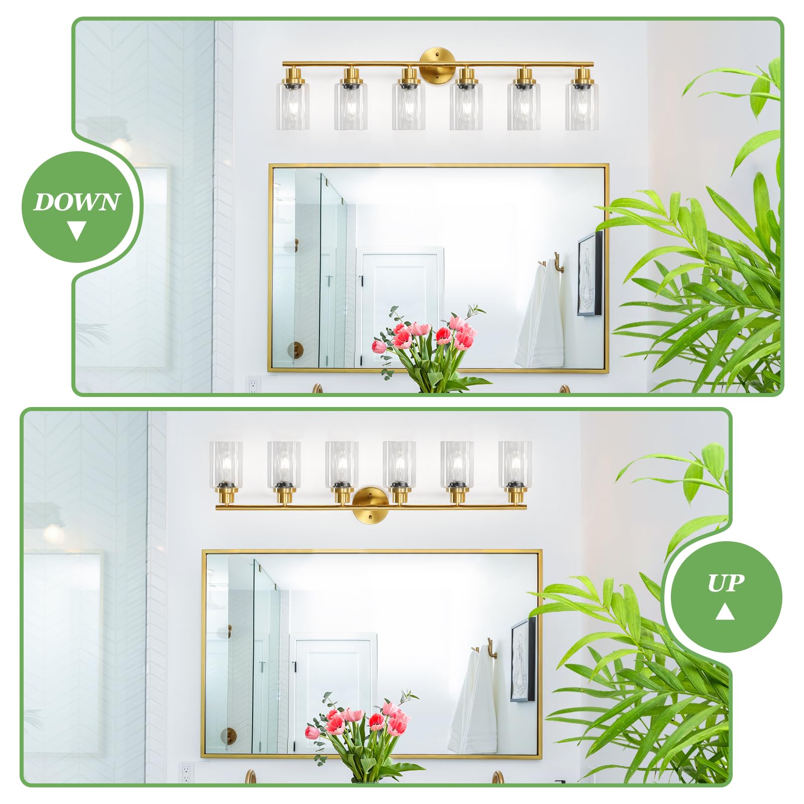 Guliaofo 6-Light Bathroom Vanity Light Fixture, Brushed Gold Metal with Clear Glass Shade, Model Gu-111-QGJ-6