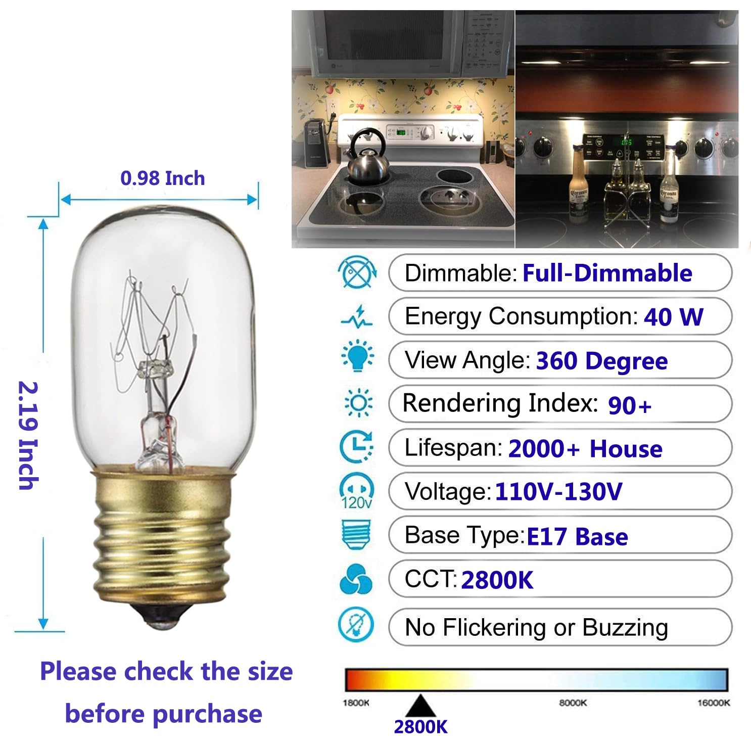 Snnalosses 40 Watt Appliance Light Bulb,High Temp Resistance Microwave Oven Bulb, E17 Indicator Intermediate Base T8 Tubular Lig