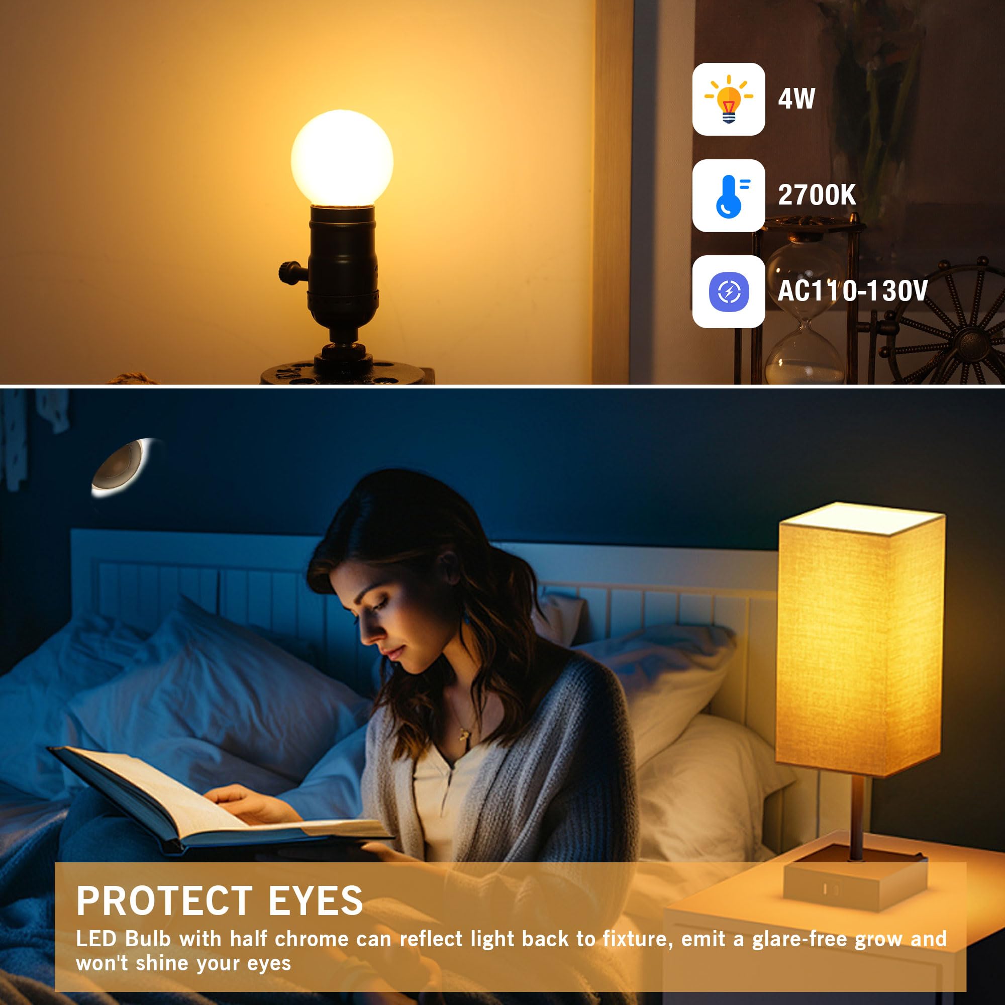 Padmo Ludaz Dimmable E26 G16.5 Led Light Bulb 40W Equal 4W Frosted Globe Light Bulbs,Small Round Light Bulbs Type G Light Bulb F