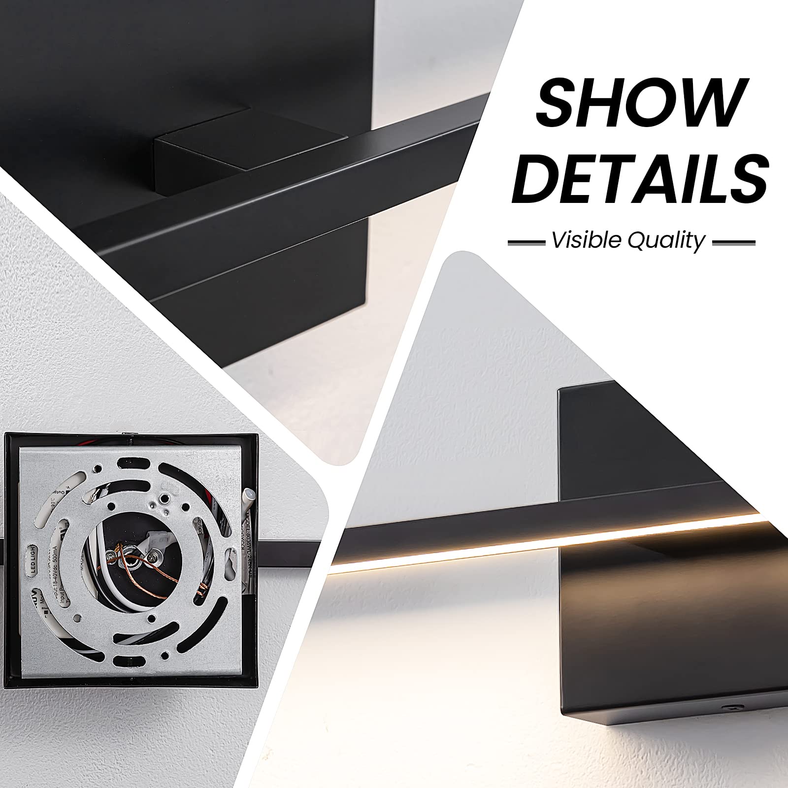 Ccycol Black Bathroom Light Fixtures - 24 Inch Dimmable Black Led Vanity Lighting For Bathroom Wall Sconce With 3500K Warm Light