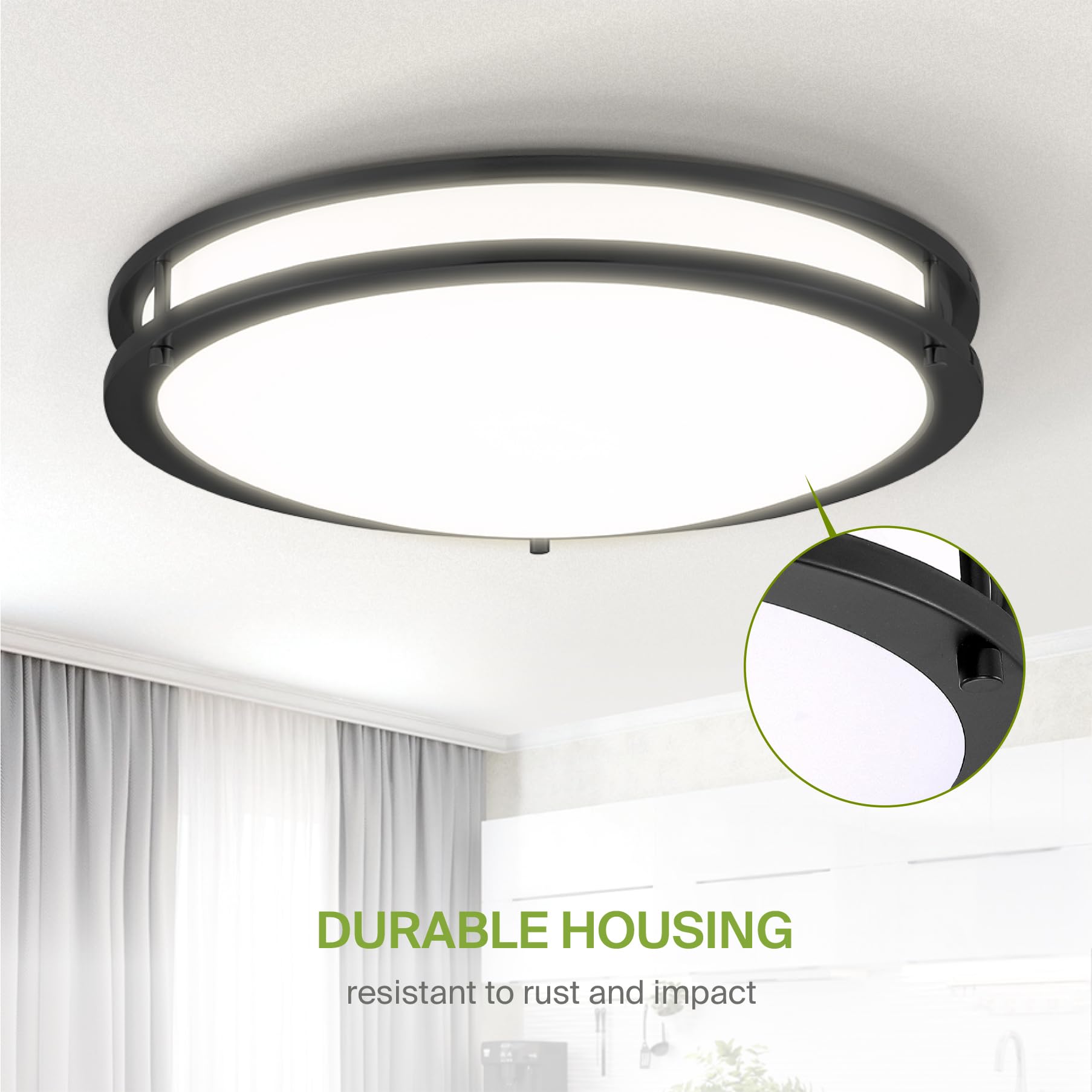 Asd Led 18 Inch Round Flush Mount Light Fixture | 28W 2250Lm 3000K-5000K 120V | 3Cct  Dimmable  Energy Star  Etl Listed | Close To Ceiling Double Ring Lamp  Low Profile Lighting | Black