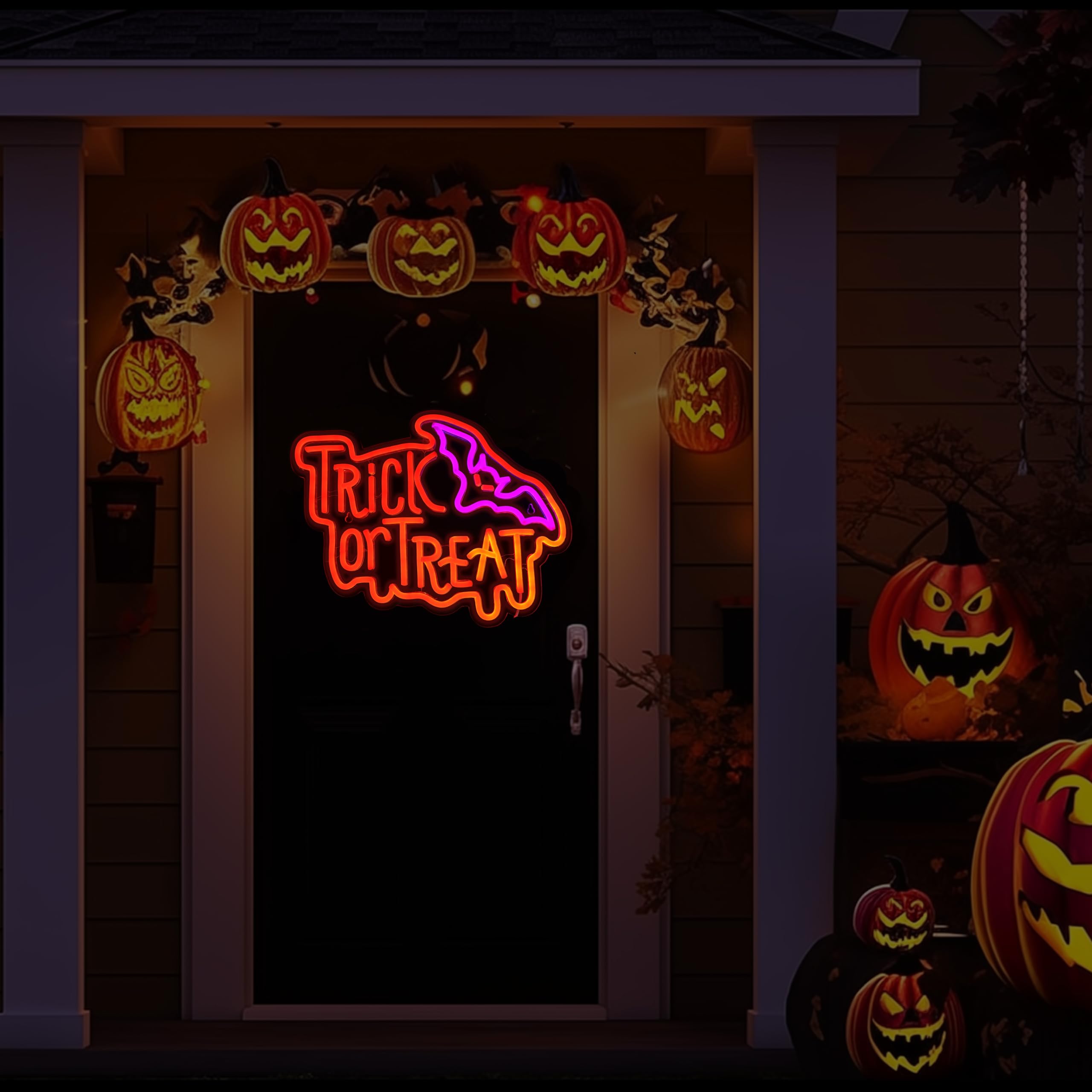 Shellvcase Halloween Neon Sign, Trick or Treat Light, Battery/USB Powered, Adjustable Brightness, 14.9 x 11.6 inches, Acrylic