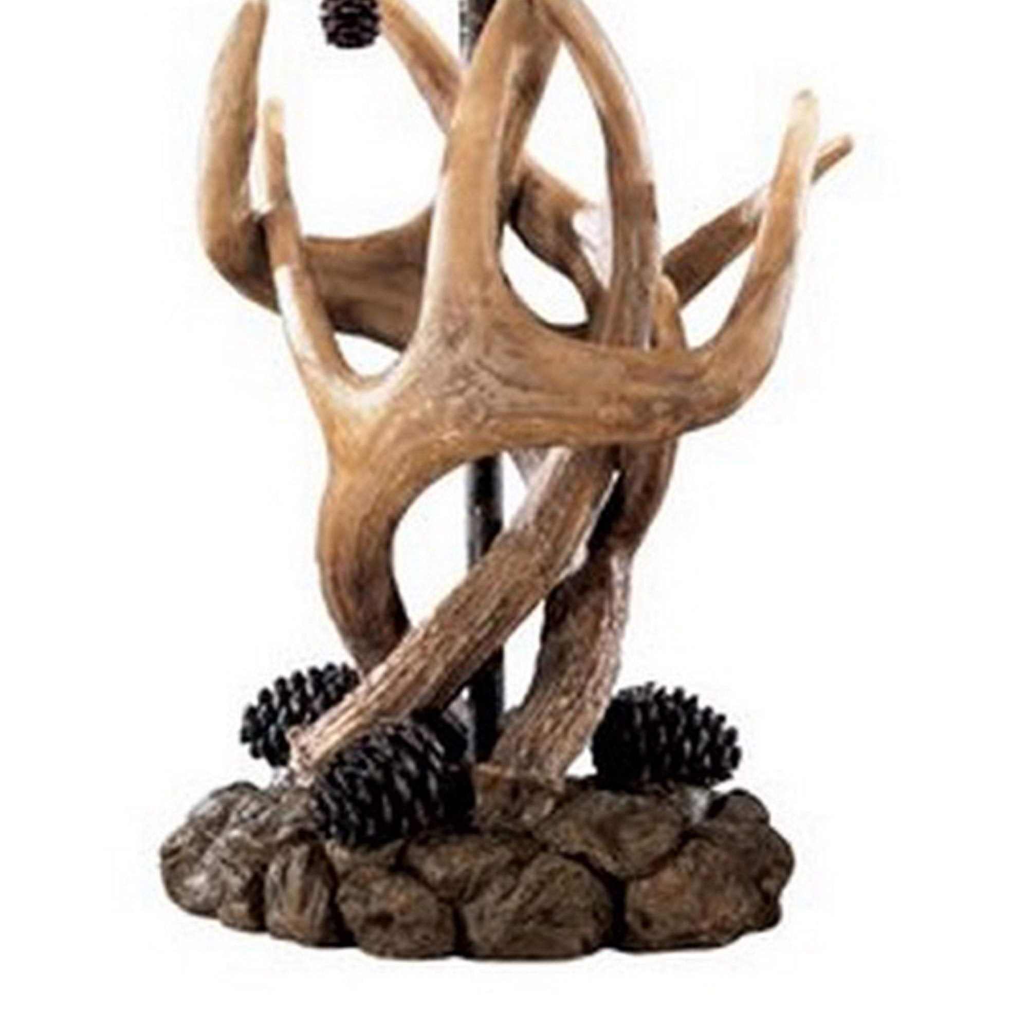 Benjara Resin Body Table Lamp With Antler And Pinecone Design, Set Of 2, Brown