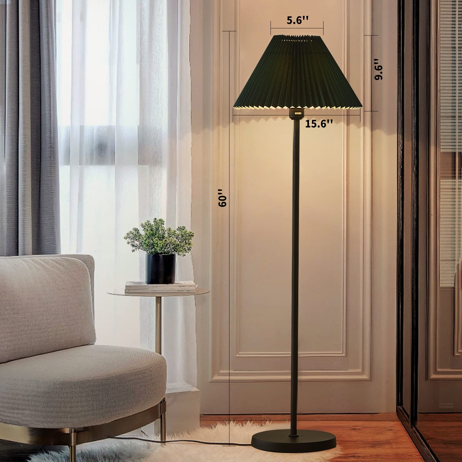 Modern Elegant Black Pole Floor Lamp Simple Design Tall Lamp With Dark Green Shade Standing Lamp With Led Bulb For Living Room A
