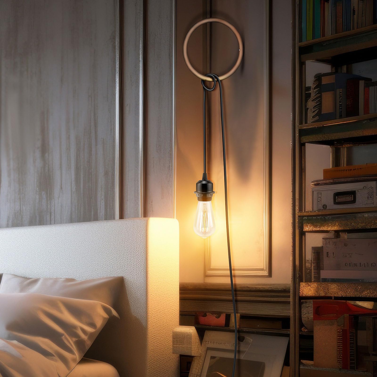 3Pack Plug In Hanging Light Kit, E26/E27 Vintage Hanging Lights With Plug In Cord, Retro Pendant Light Kit, 12Ft Cord With On/Off Switch Ul Listed, Plug In Pendant Light Cord For Hanging Light(Black)