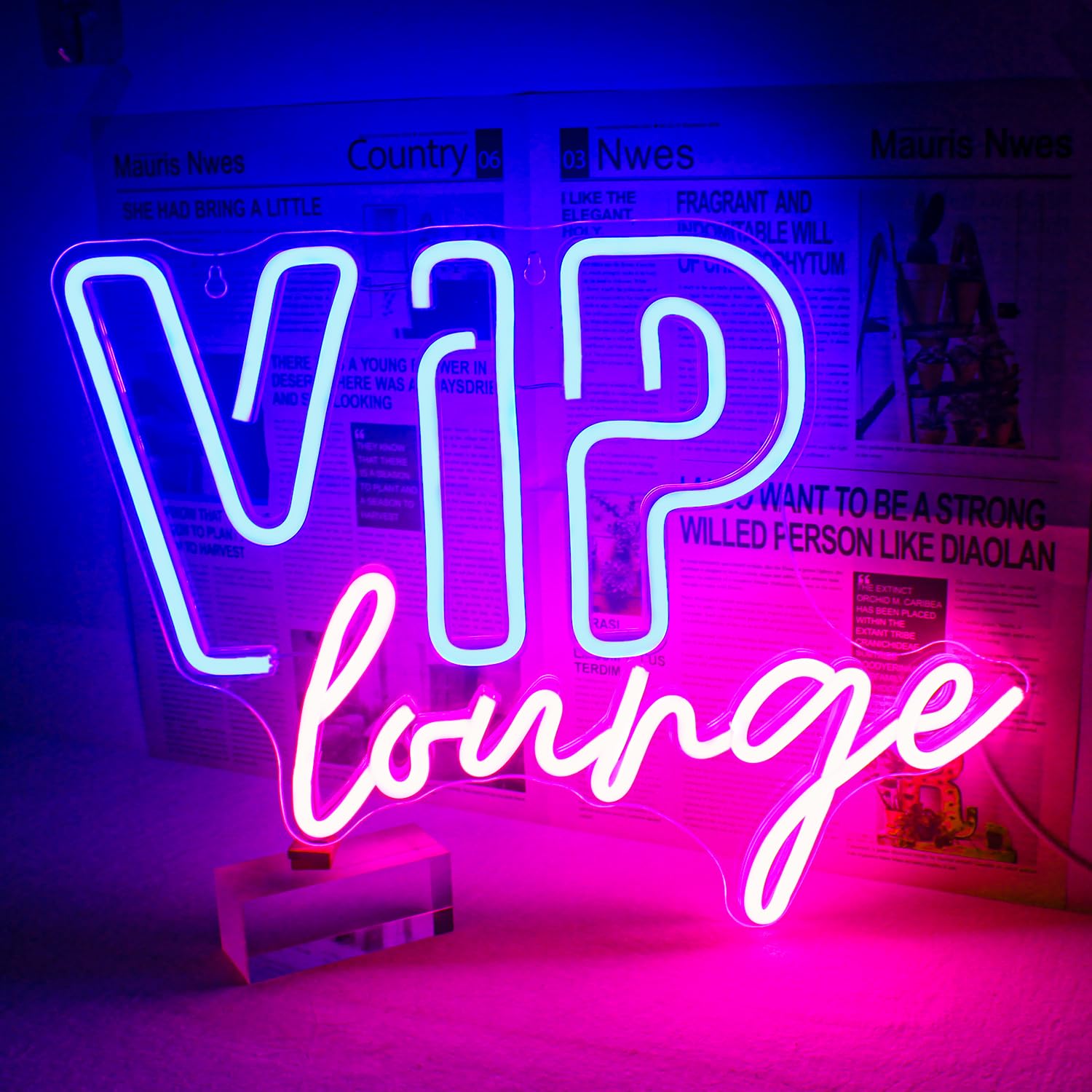 Horseneon VIP Lounge Neon Sign - USB Powered LED Wall Decor, Acrylic, Blue & Pink