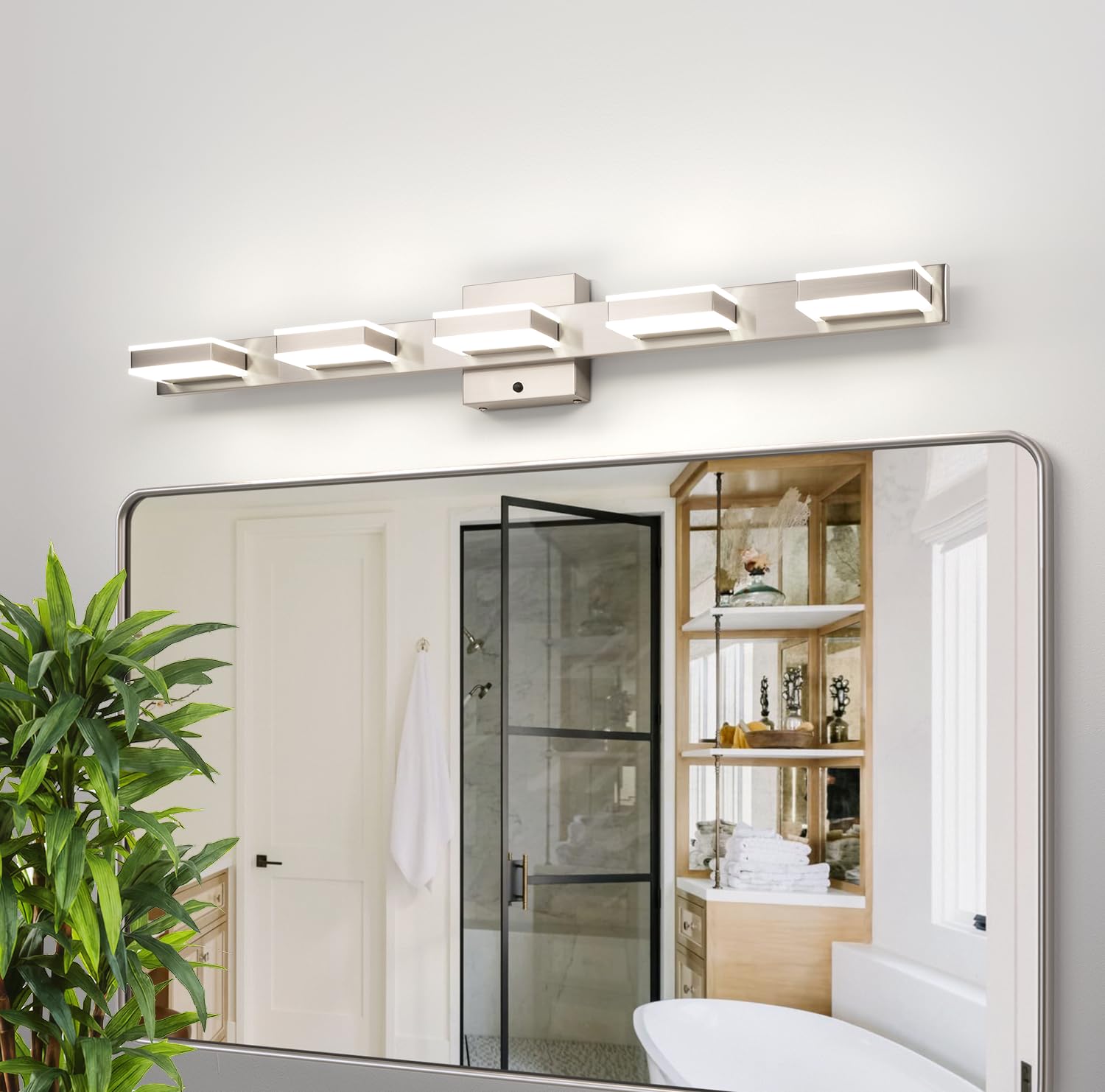 Mirrea 32'' Brushed Nickel Vanity Lights For Bathroom 5 Light Vanity Lighting Fixtures For Mirror 3 Cct Adjustable Led Vanity Li