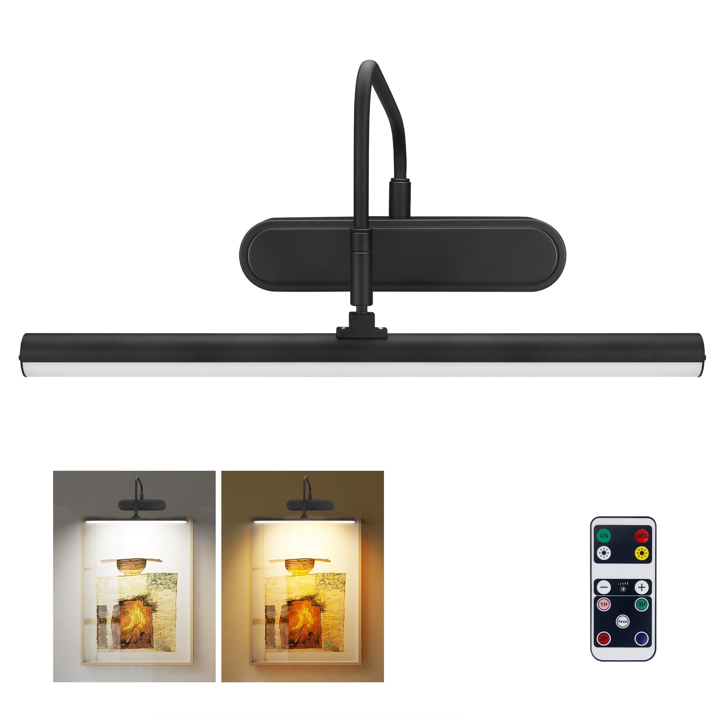 RAIFOOLLY Picture Light, Wireless Wall Lighting, Remote Control, Dimmable, 12inch, Black, Model RF00300
