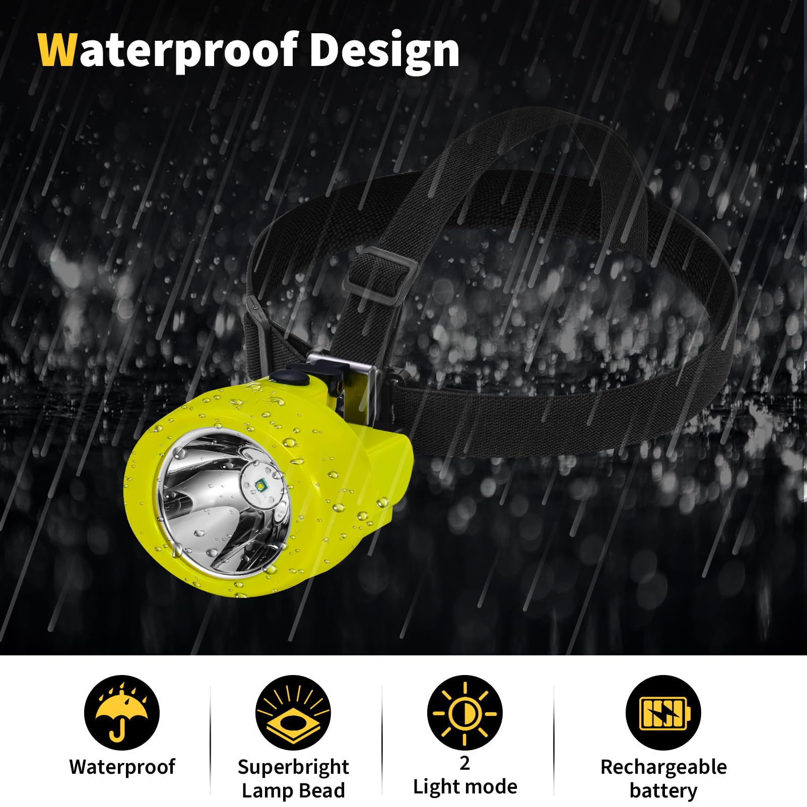 Hunting Friends Super Bright LED Mining Headlamp, Rechargeable, Waterproof, KL3.0Y, White