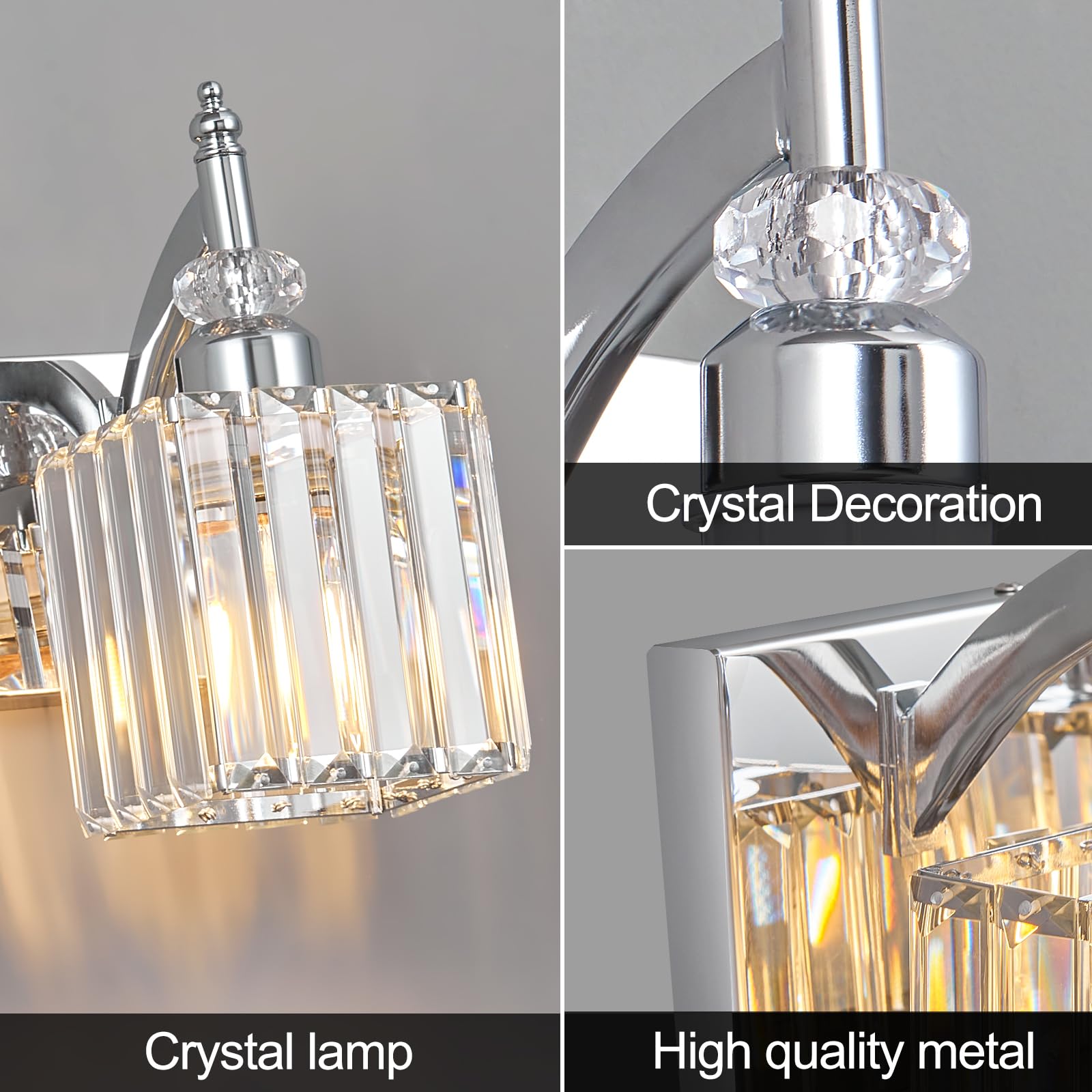 BBLLWJ Crystal Vanity Lights 4-Light Chrome Metal Bathroom Fixture Model 655