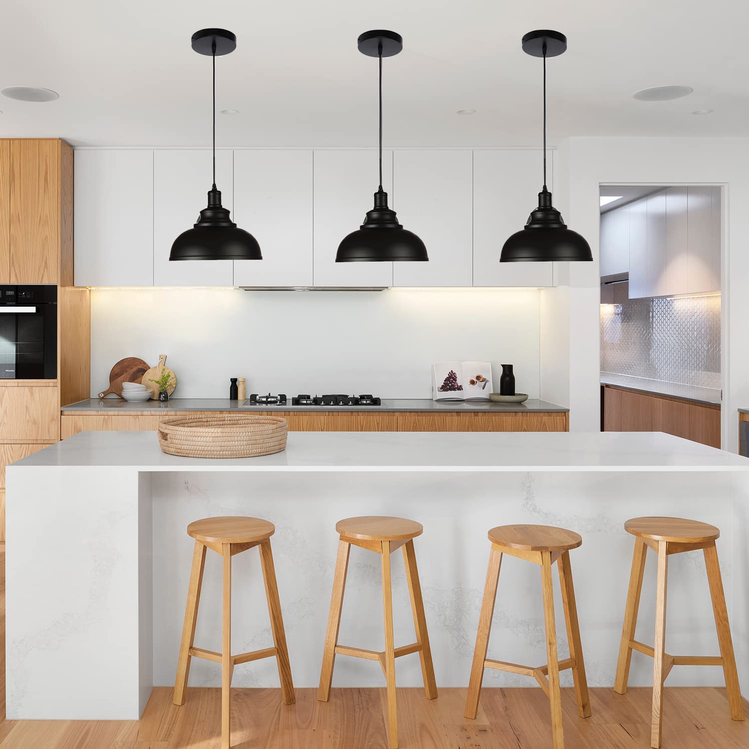 Black Dome Pendant Light Pendant Lights Fixtures Metal Hanging Ceiling Light Industrial Light Fixtures Farmhouse Pendant Light Industrial Light Fixture For Kitchen Island, Dining Room, Foyer (3 Pack)