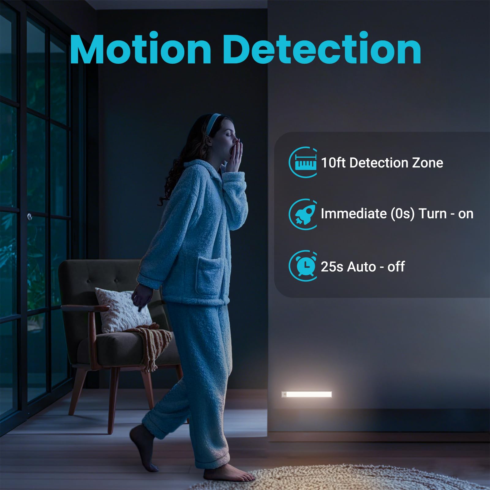 hyrion Under Cabinet Lights 2 Pack - Dimmable LED Motion Sensor, Magnetic Wireless Closet Lighting, 1500mAh Battery, 3 Color Temps, 11.8in