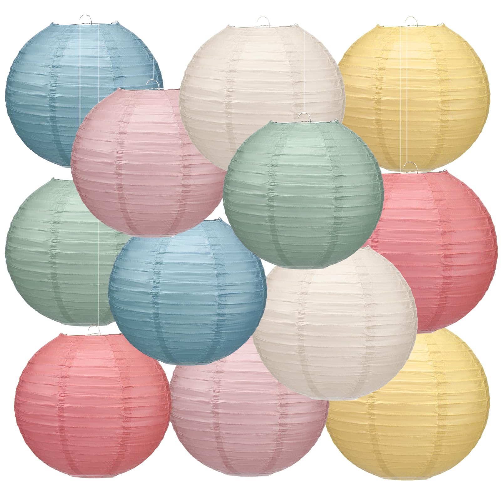 Retisee 12 Pcs 10 Inch Boho Hanging Paper Lanterns Spring Retro Classroom Decorations Hanging Pastel Paper Lanterns for Classroo