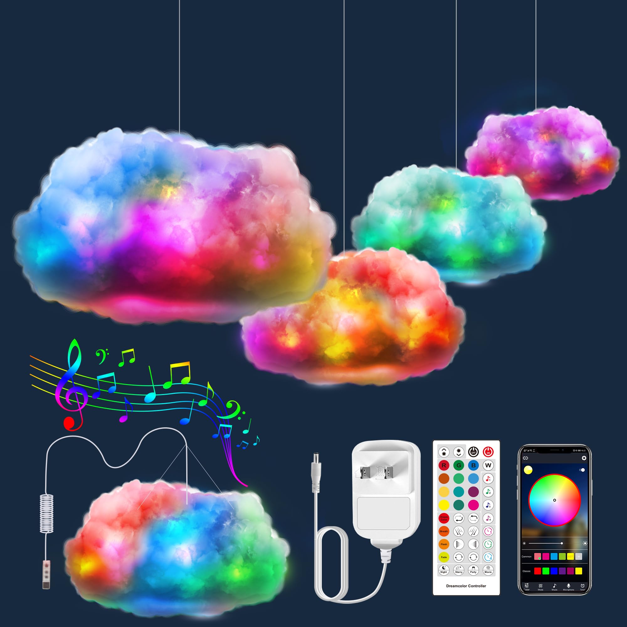 ViLSOM LED Cloud Light, RGB Color Changing, APP & Remote Control, Metal, Multicolor, 1pcs
