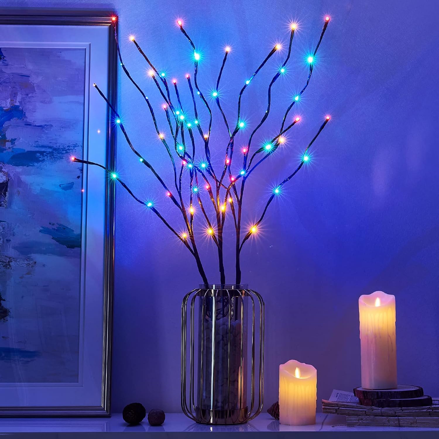 Vanthylit Pre-lit Christmas Twig Branch Pathway Lights, 30in  with 60 LED Multi Color Bulbs, Waterproof for Indoor/Outdoor Decor