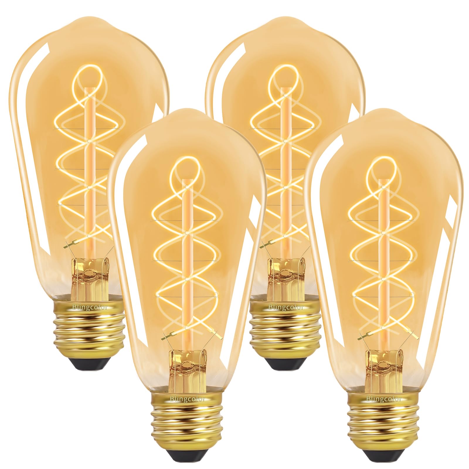 Blingcolor E26 Led Vintage Edison Light Bulbs 40W Equivalent, 4W Dimmable E26 Led Edison Bulb 2200K Amber Warm Light Bulb, St58 
