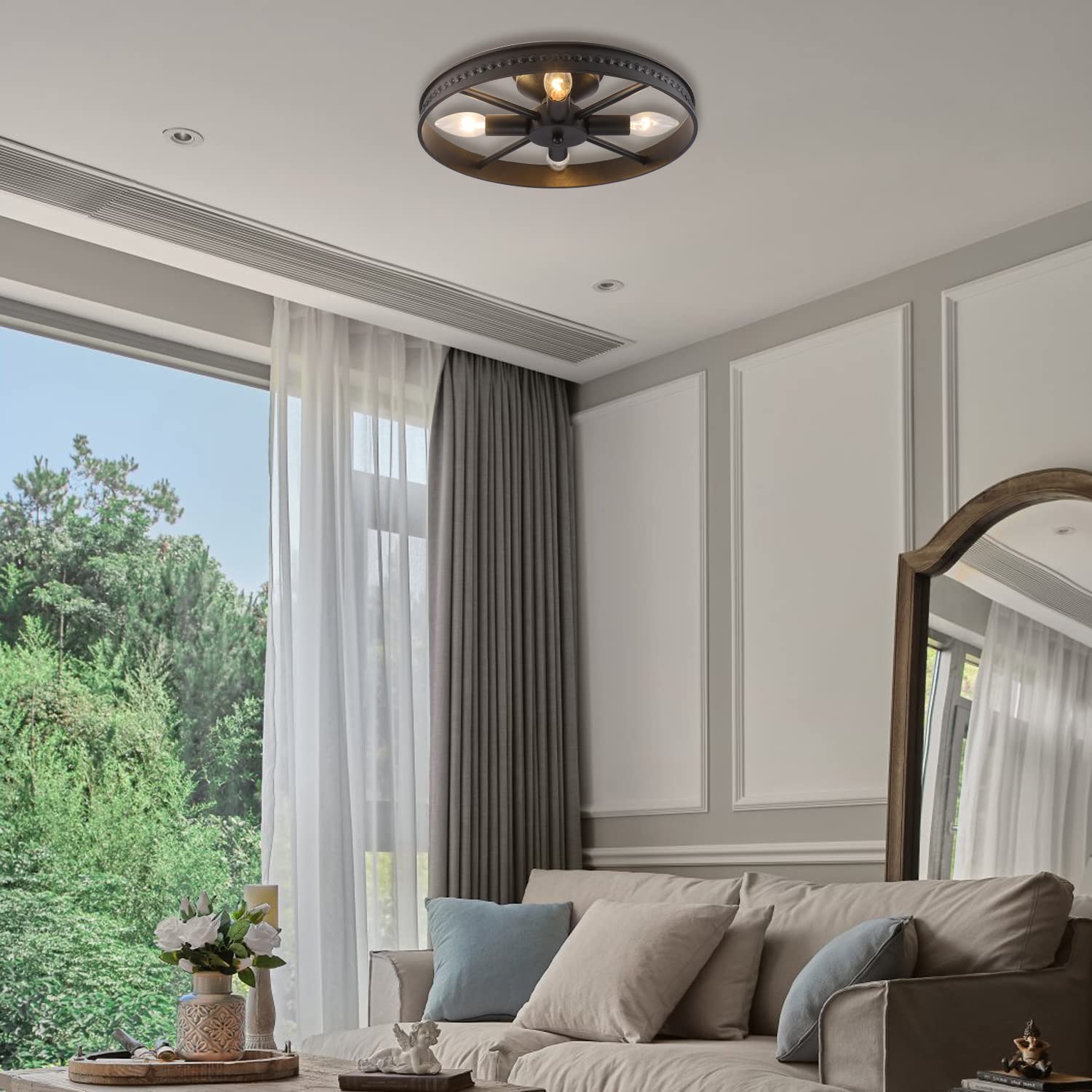 Kjlars Ceiling Light Fixture Flush Mount Ceiling Lamp Black Farmhouse Chandelier Industrial Rustic Light Fixtures Pendant Lighti