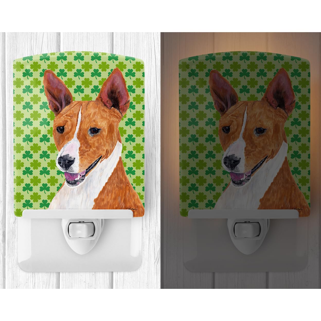 Carolines Treasures Ceramic Night Light, Basenji St. Patricks Day Design, UL-Certified, 6x4x3in, Multicolor, Model SC9307CNL
