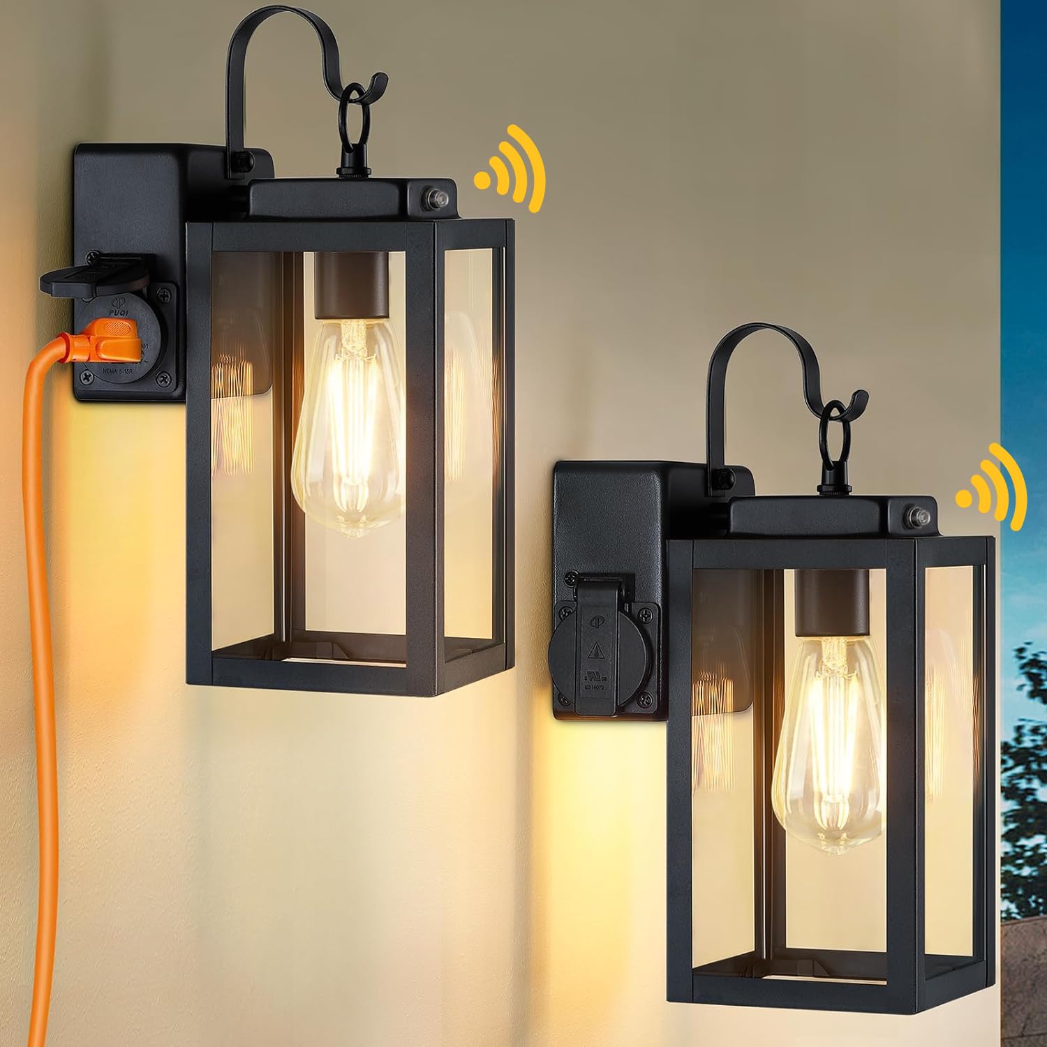 2 Pack Modern Porch Lights - Dusk to Dawn, Waterproof Outdoor Wall Sconces with UL Certified Outlet, Exterior Lighting Fixtures 