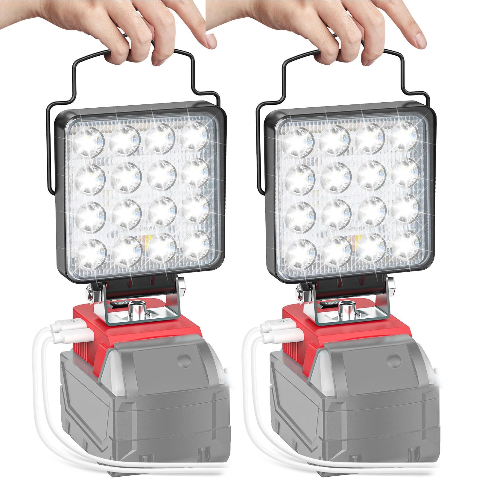 2PCS Cordless LED Work Light for Milwaukee Battery: Ecarke 60W 6000LM for Milwaukee Light for m18 Work Light -18V Battery Light 