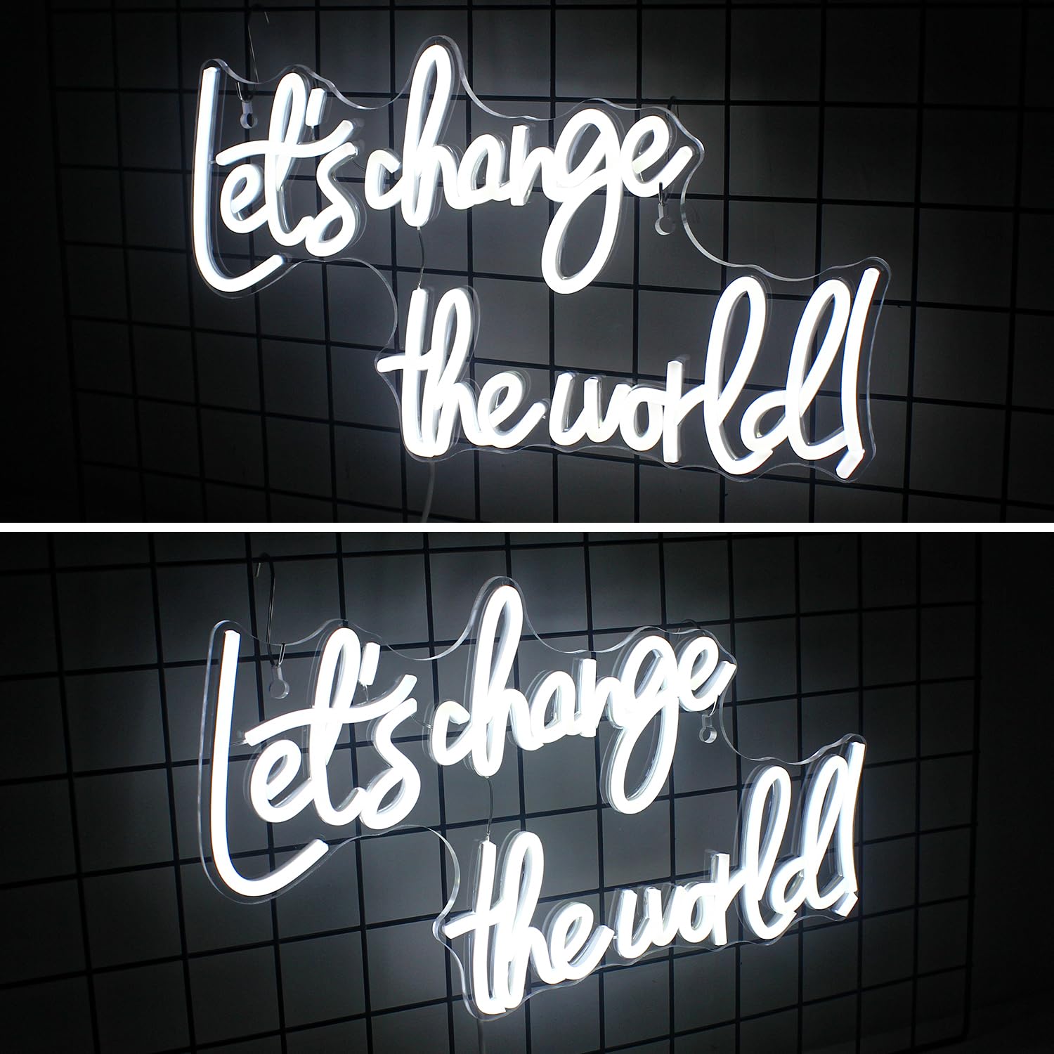 Horseneon Neon LED Sign, Wall Decor, USB Powered, White Acrylic, inLets Change the Worldin