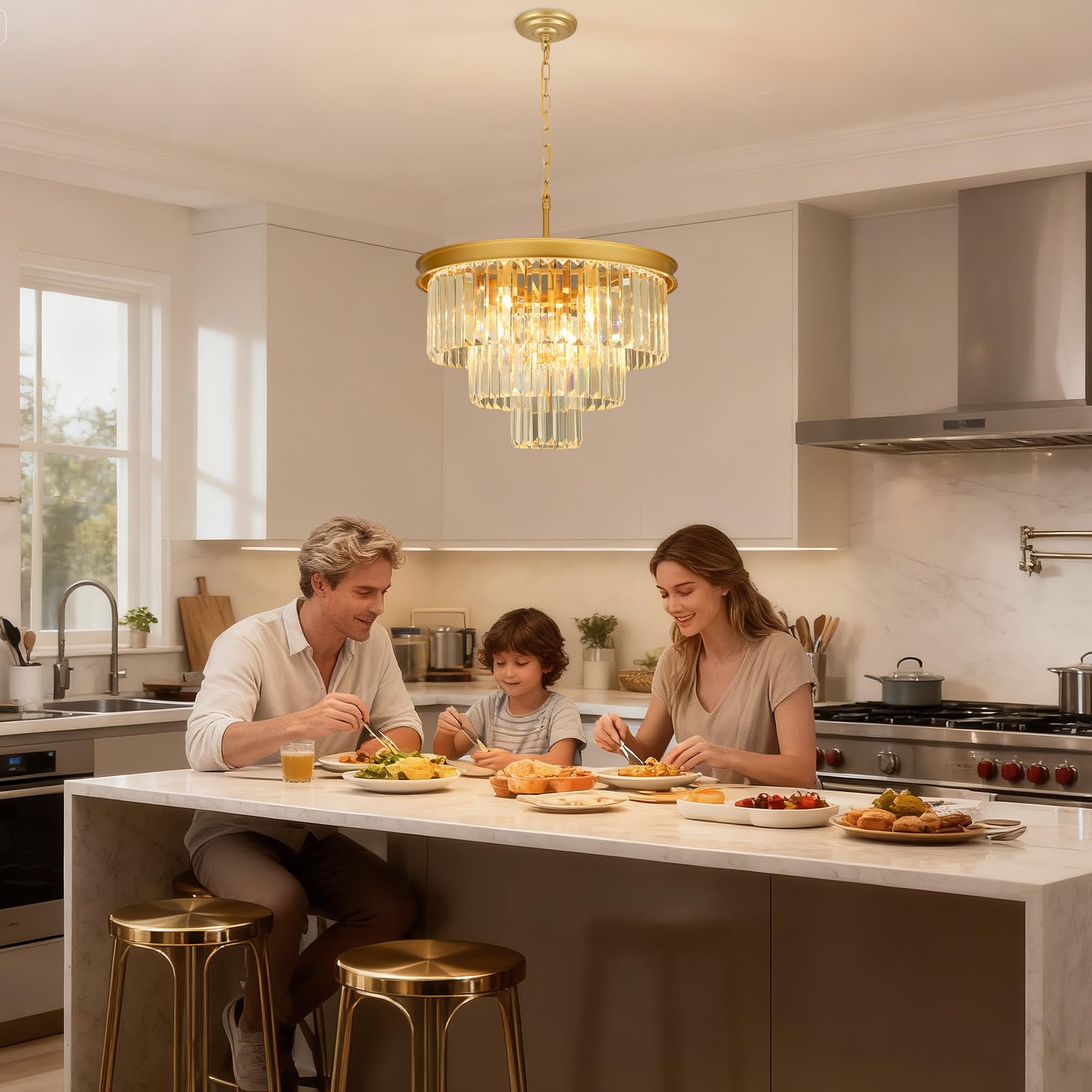 Weesalife Crystal Chandeliers For Dining Room Lights Fixtures  9 Lights Gold Modern Chandeliers For Bedroom  3-Tier Round Crystal Lighting Fixtures For Living Room Entryway Kitchen Island D20 Inch