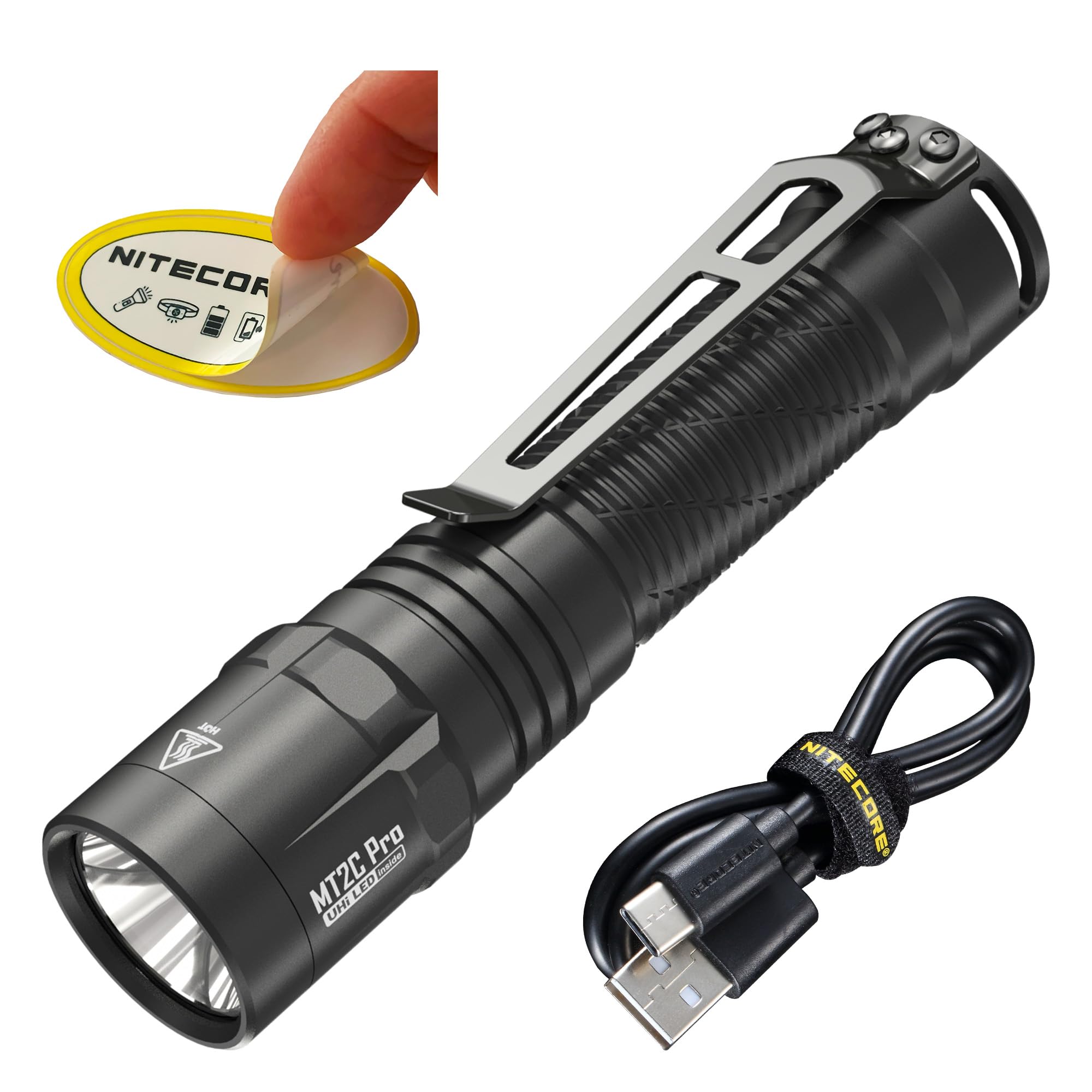 Nitecore MT2C Pro EDC Flashlight, 1800 Lumen, USB-C Rechargeable, Anodized Aluminum, Black